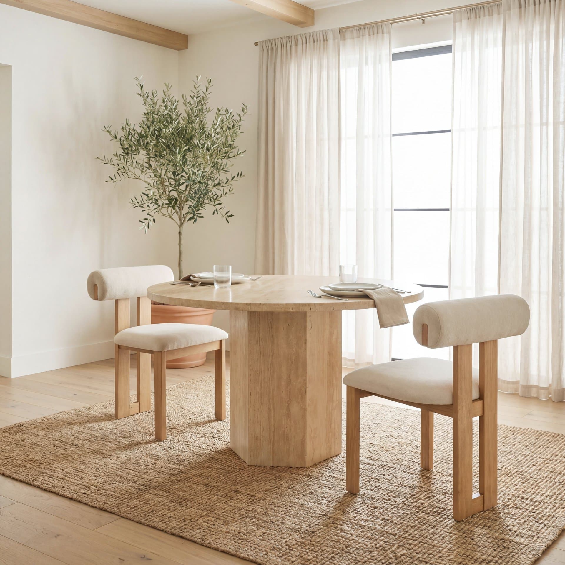 Tribeca Open Back Dining Side Chair | Cream Chenille w/ Brown Wood — product photograph