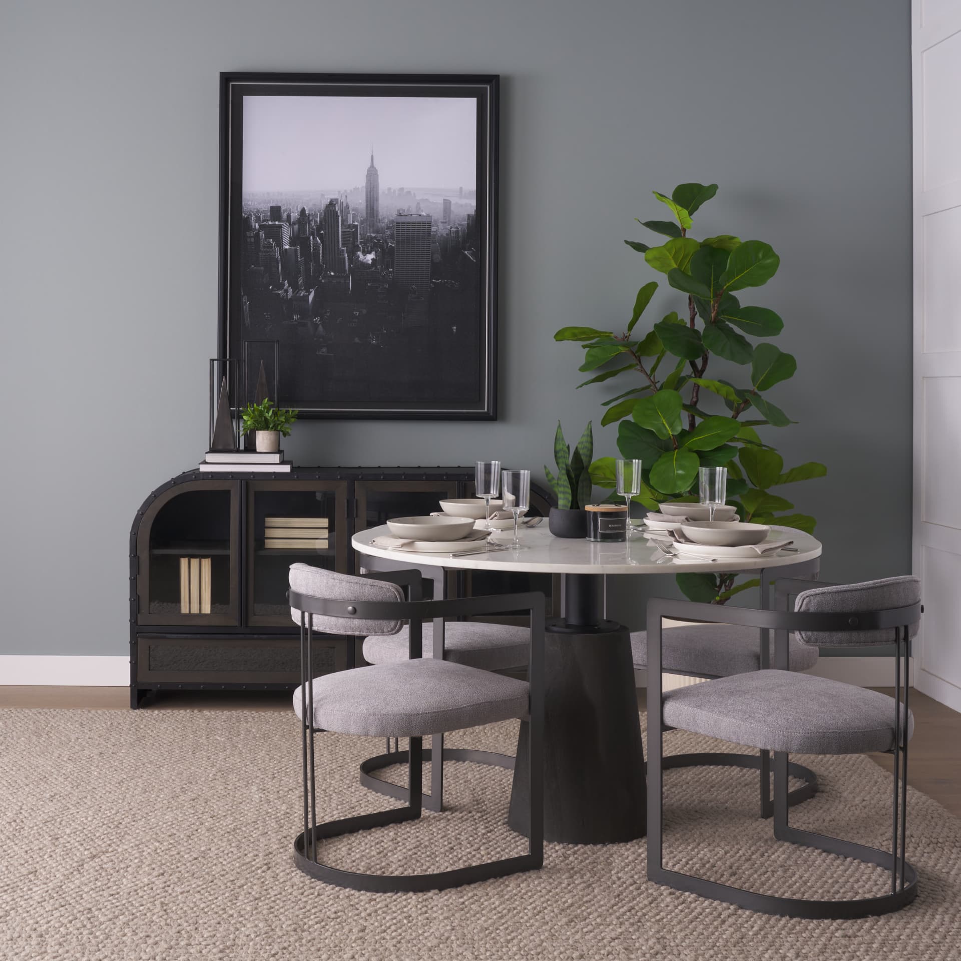 Memphis I (Large) 5L x 5W Black Metal Pyramid In A Square Frame — in a styled room