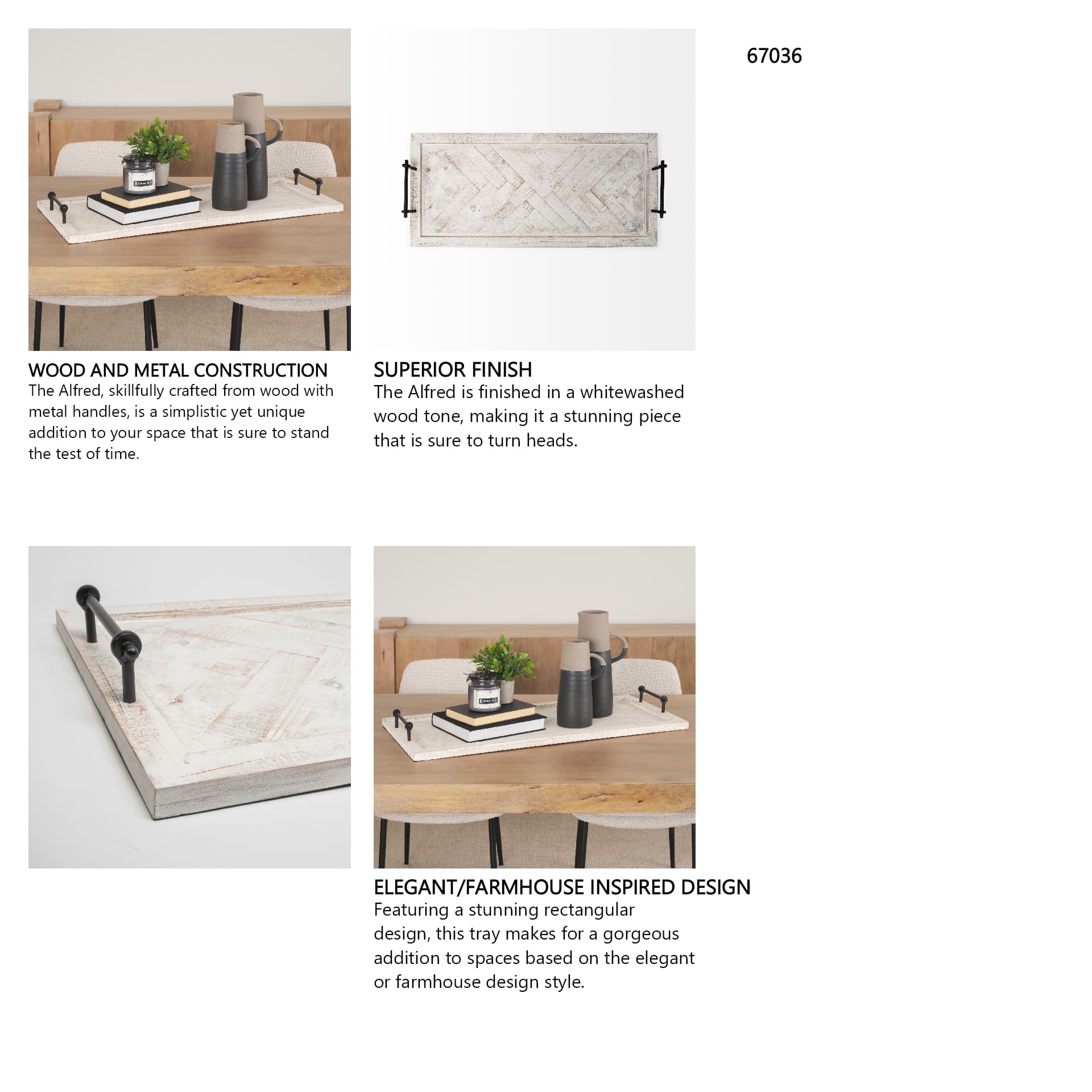Alfred 35L x 16W Natural Wooden Herringbone Rectangular Tray — in a styled room