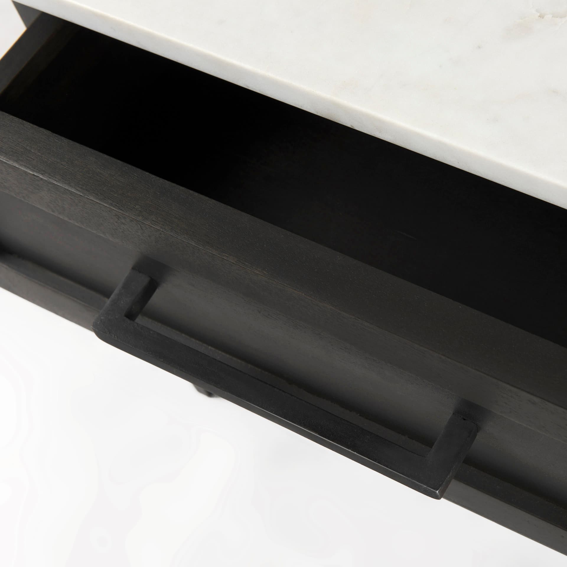 Divina Black-Brown Wood w/ White Marble Top and Black Metal Base 1 Drawer Side Table — product photograph