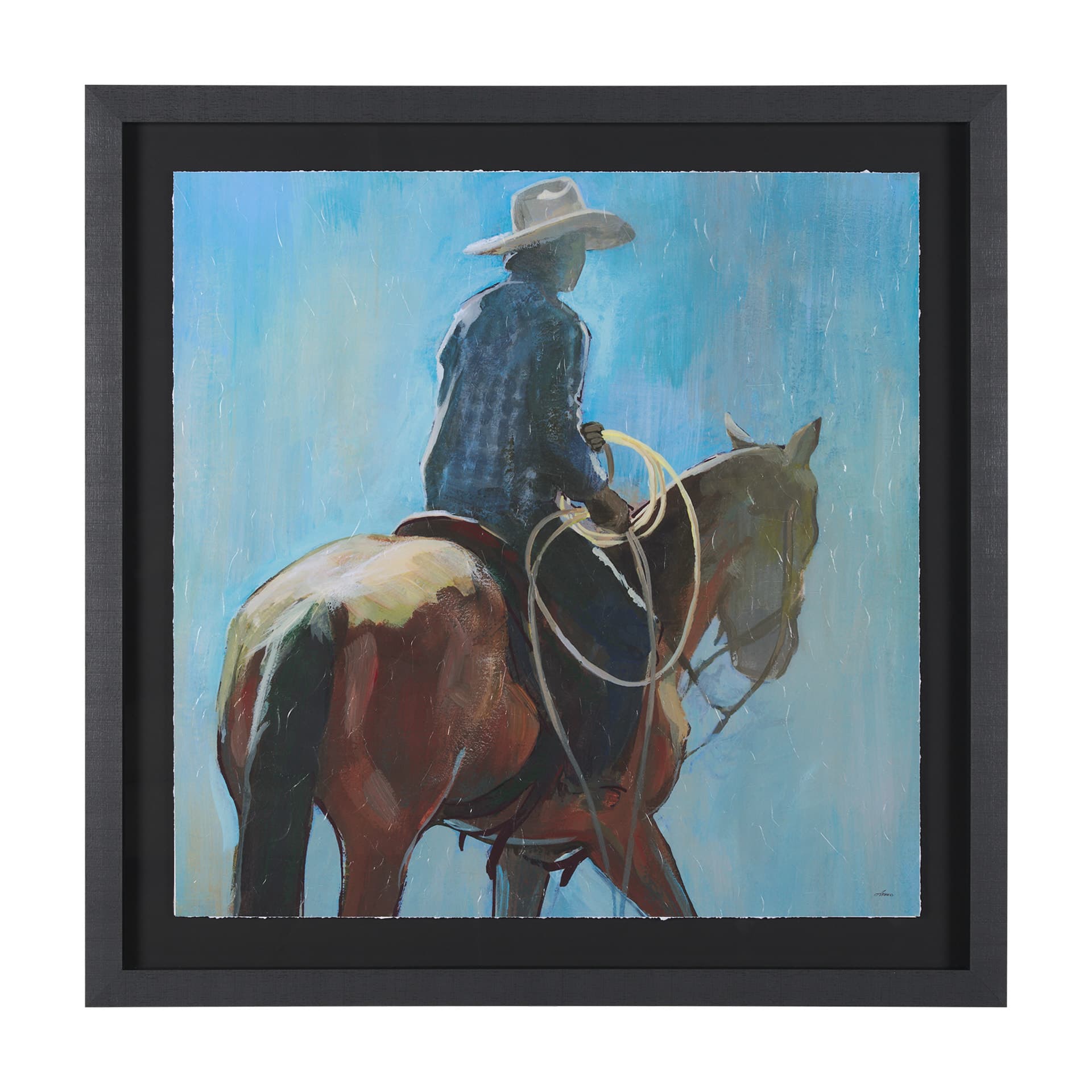 Round Up I Cowboy and Horse by Mercana Studio a Hand Embellished Framed Art Print Matted under Glass — product photograph