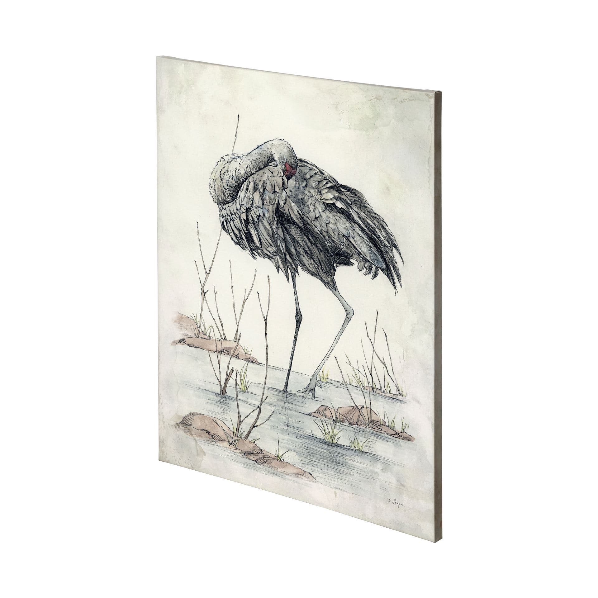 Sandhil Crane by Mercana Studio a Hand Embellished Textured Canvas — product photograph
