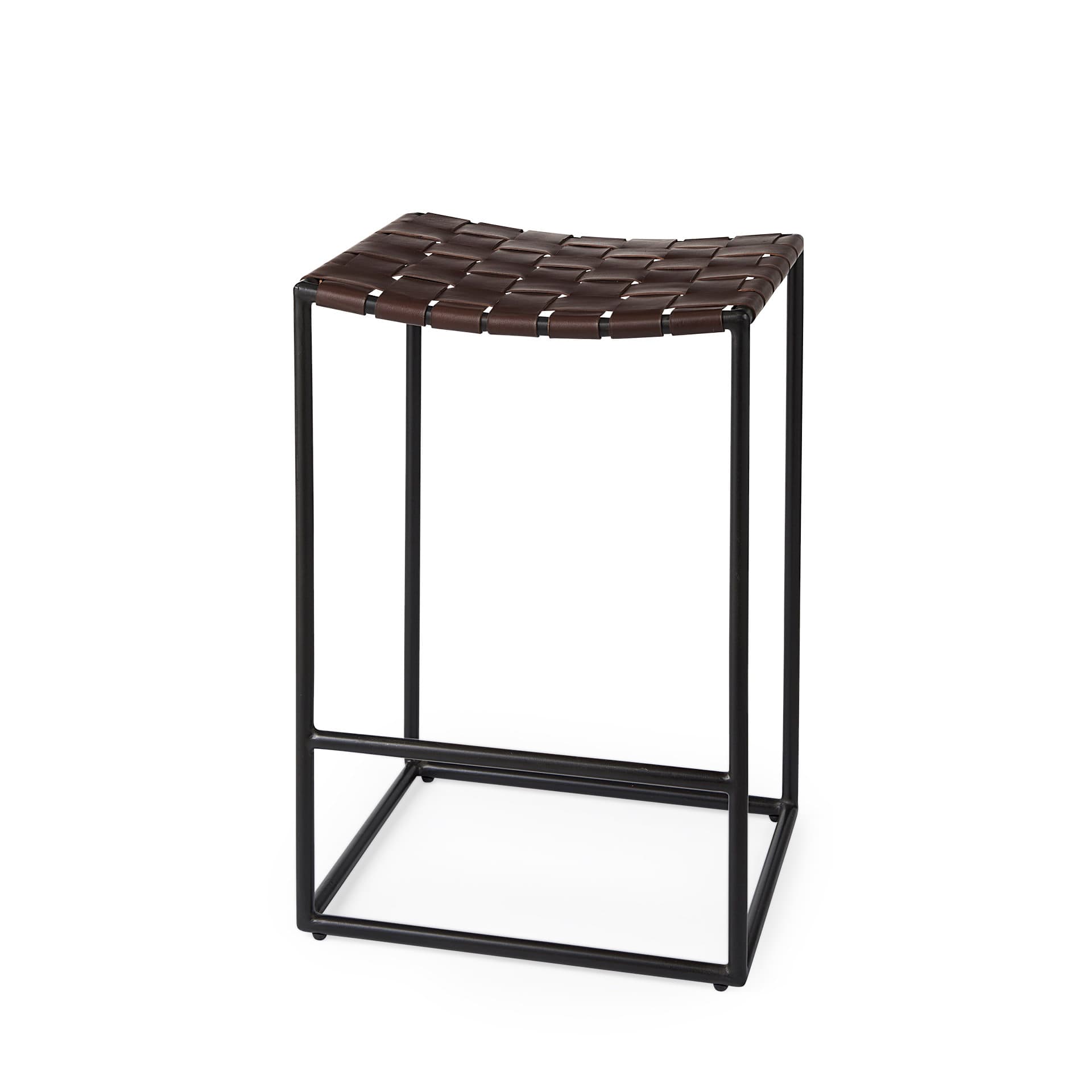 Clarissa Backless 26.25in Seat Counter Stool | Brown Leather w/ Metal — product photograph