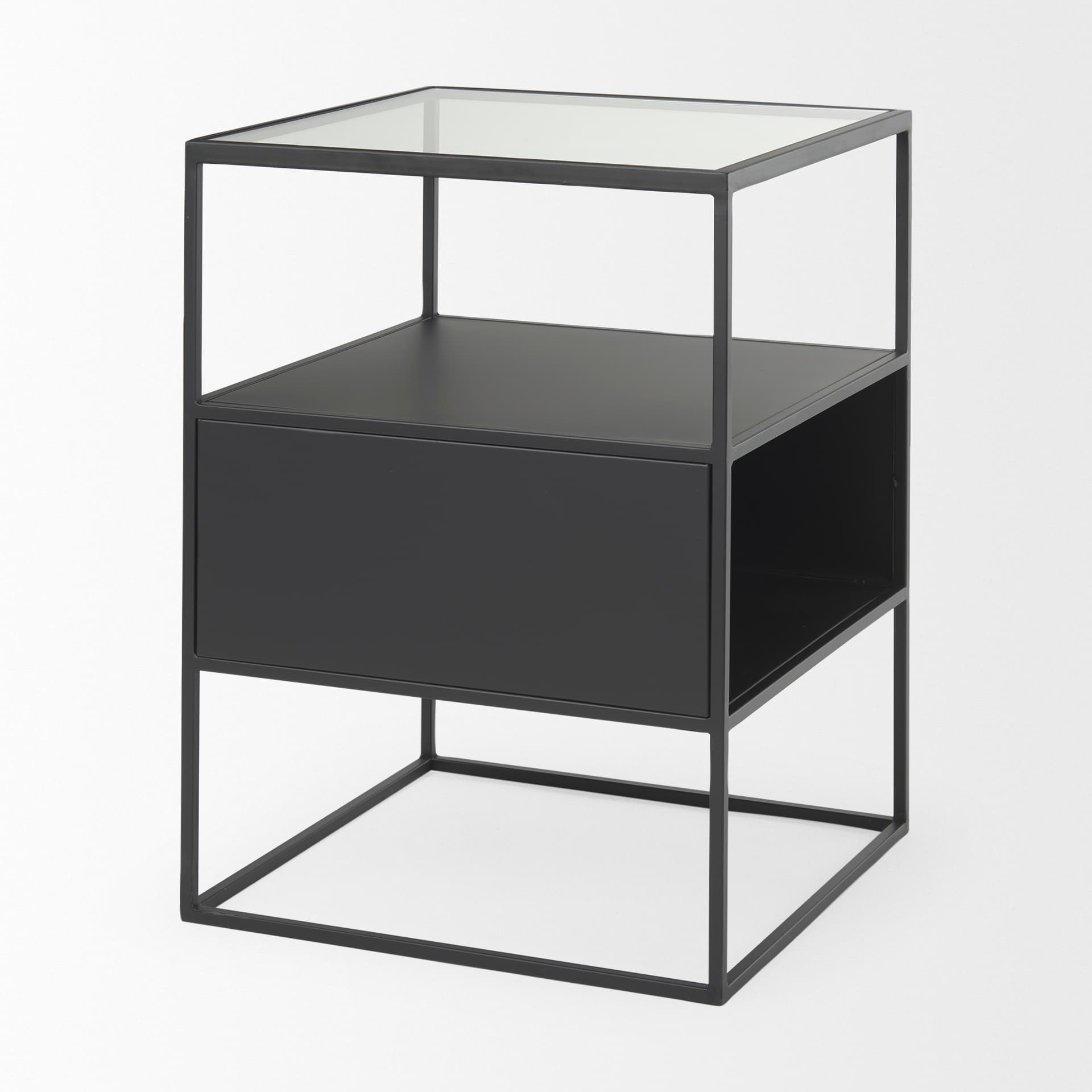 Samson 15.7L x 15.7W x 21.3H Side Table Matte Black Metal and Glass — product photograph