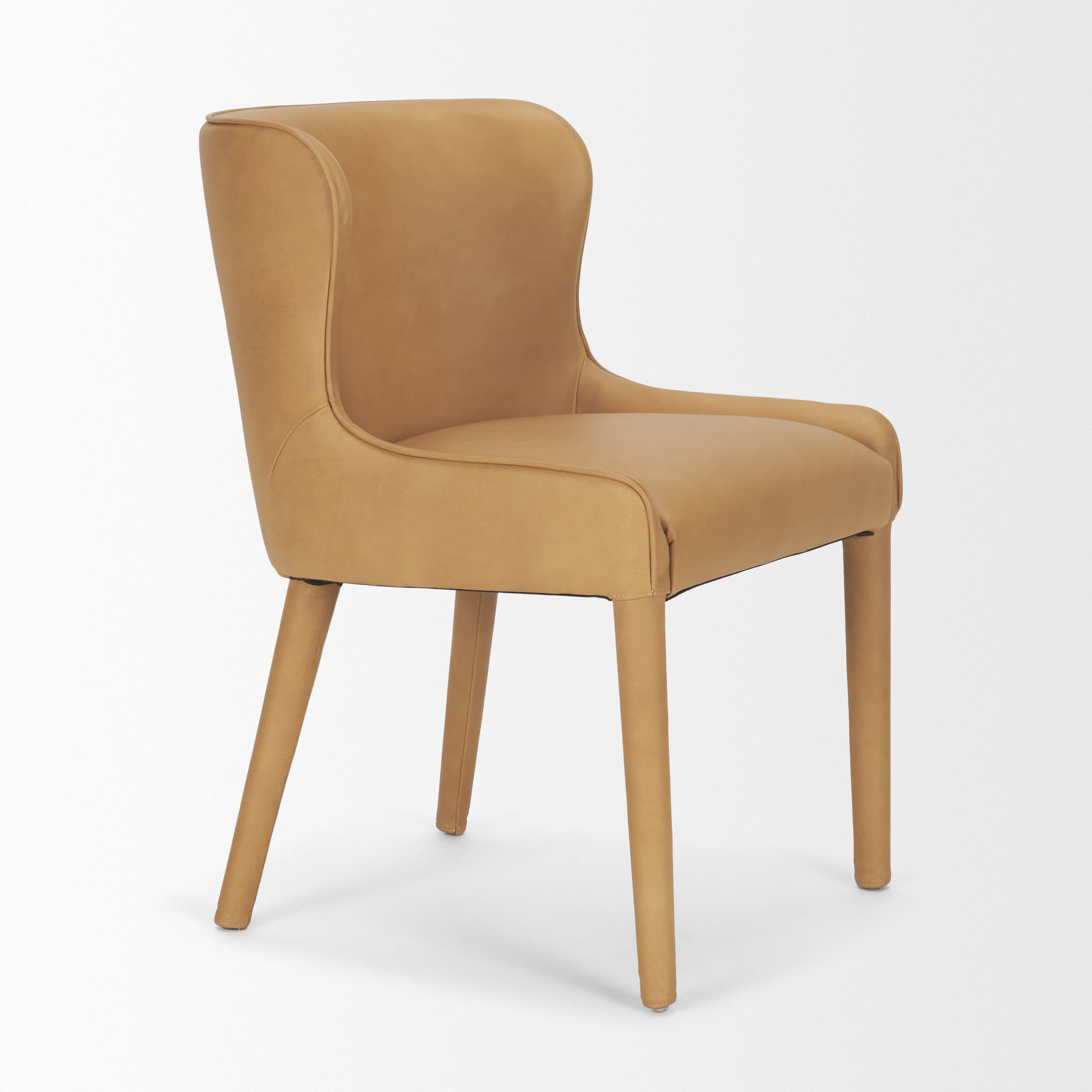 Nolan Wingback Dining Side Chair | Tan Leather w/ Tapered Wood — product photograph