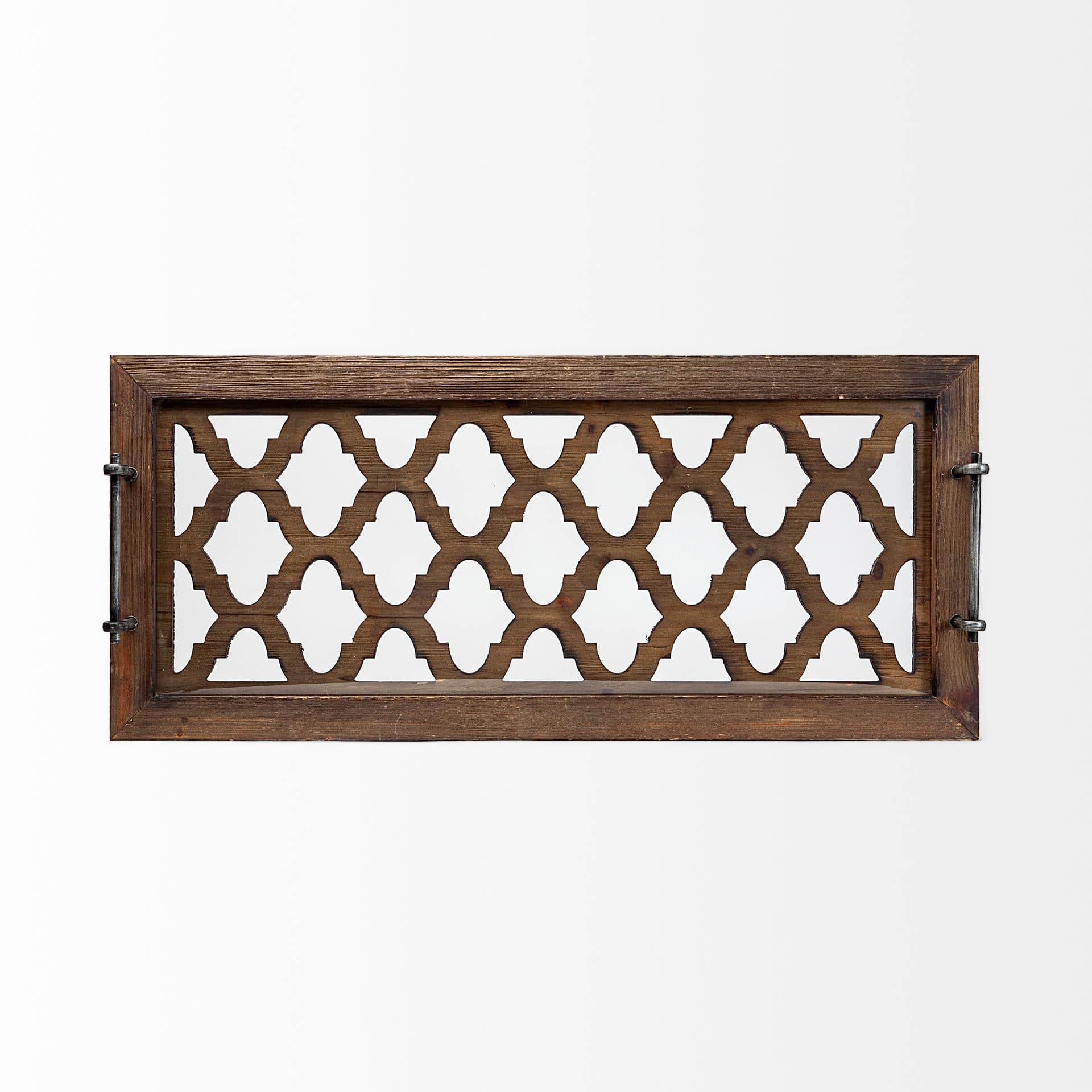 Stotonic 35L x 16W Brown Wood W Glass Top Rectangular Serving Tray — product photograph