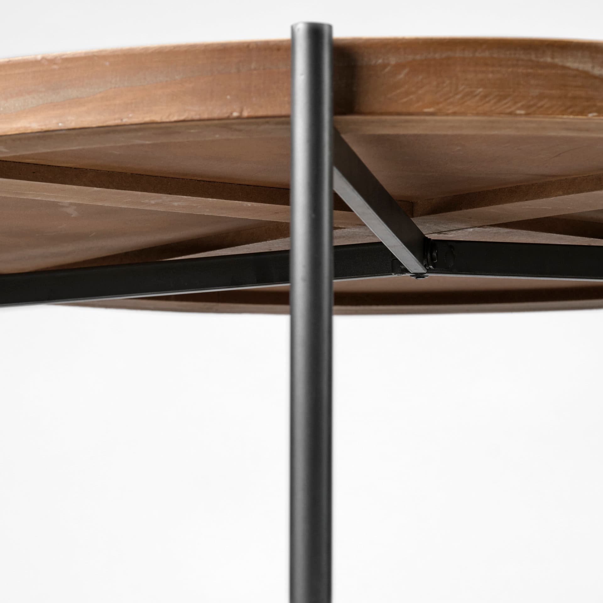 Kade 33" Round Brown Table Gray Metal Frame Two-Tier Coffee Table — product photograph