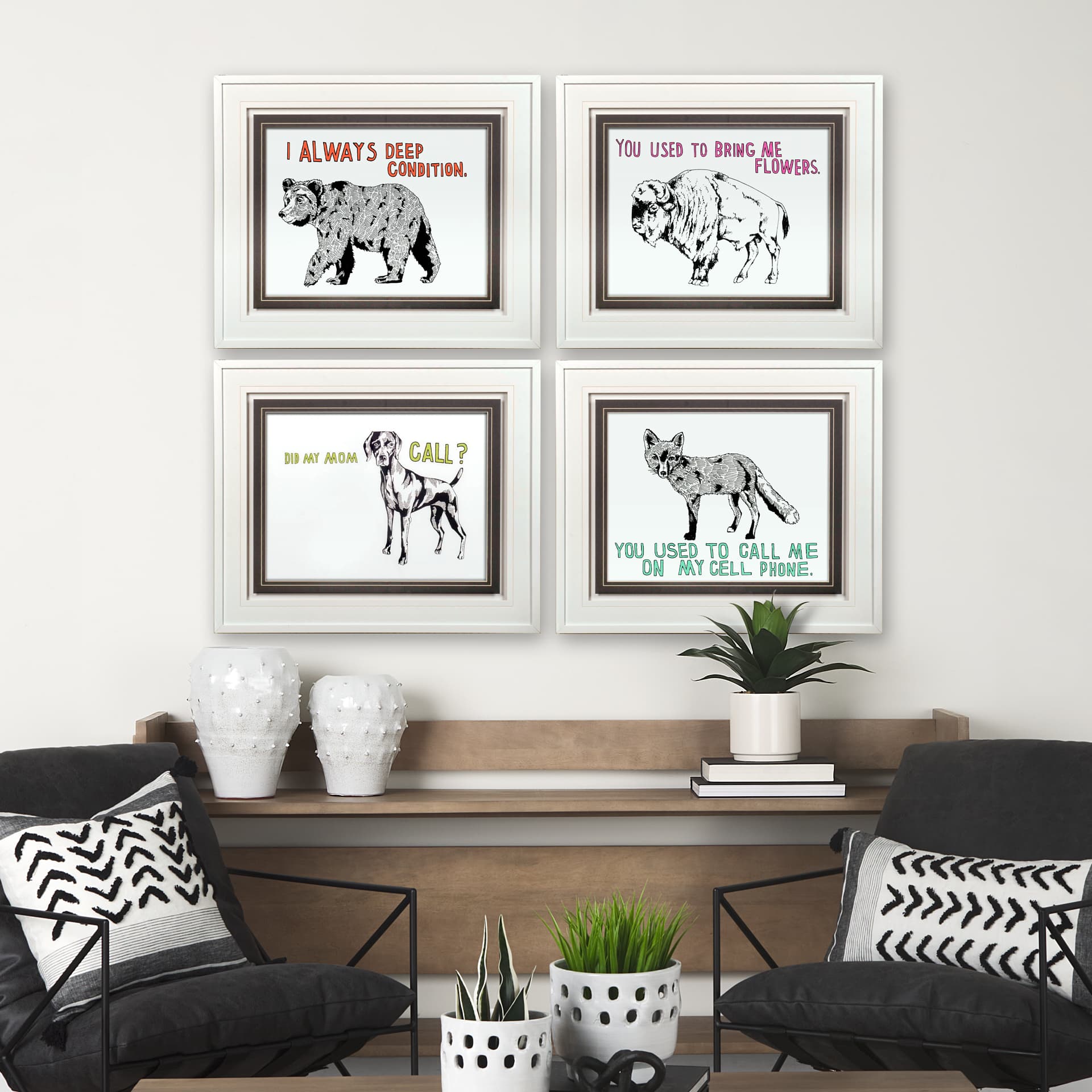 Bison by Marie, Natasha a Framed Art Print Matted under Glass — in a styled room