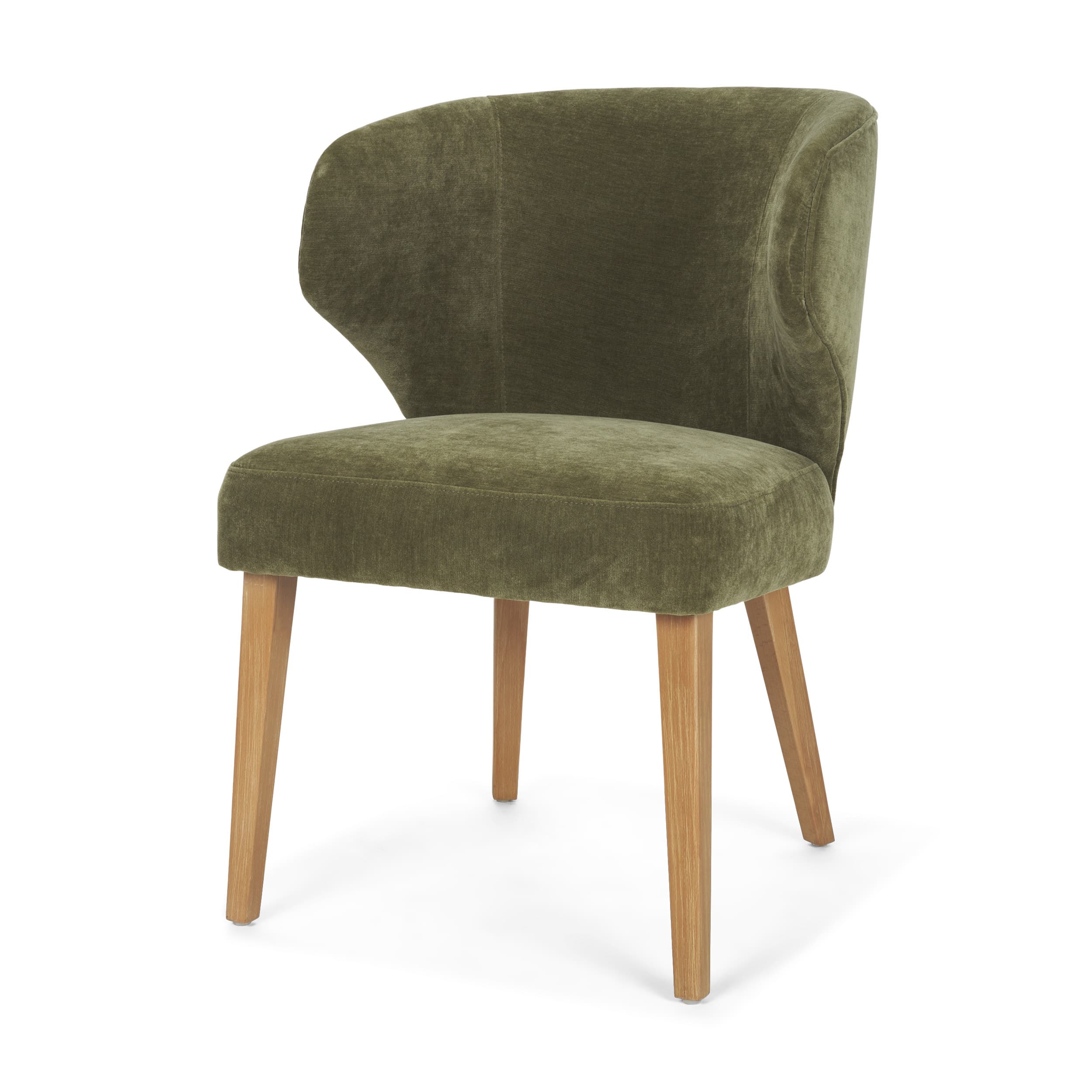 Niles Wingback Dining Side Chair | Moss Olive Fabric w/ Wooden — product photograph