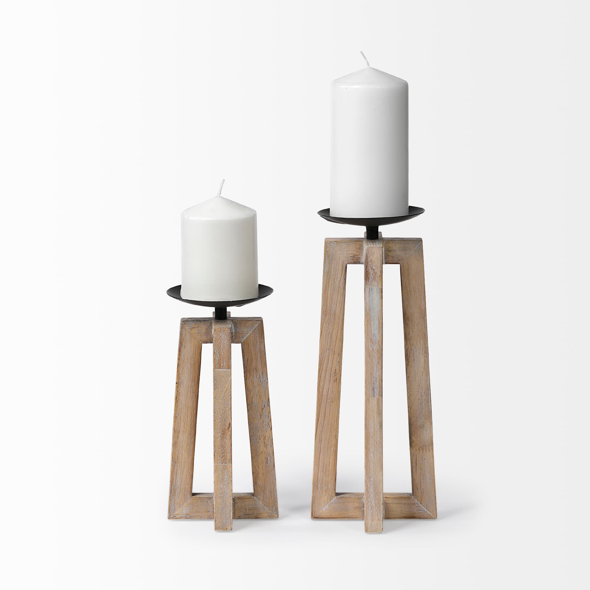 Astra Large Light Brown Wood Pedestal Base Table Candle Holder — product photograph
