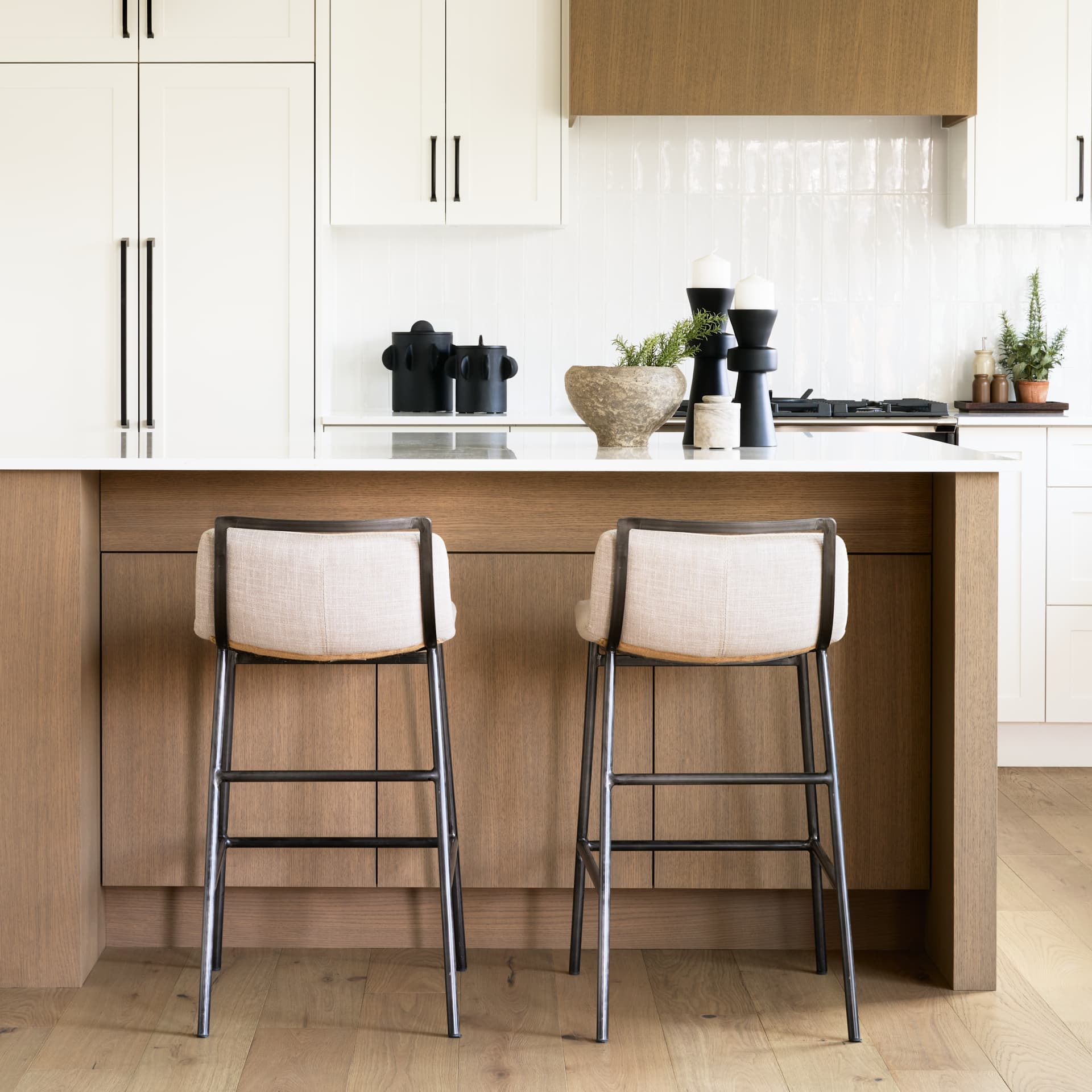 Kavalan Low Back 24.25in Seat Counter Stool | Beige Fabric w/ Metal — product photograph