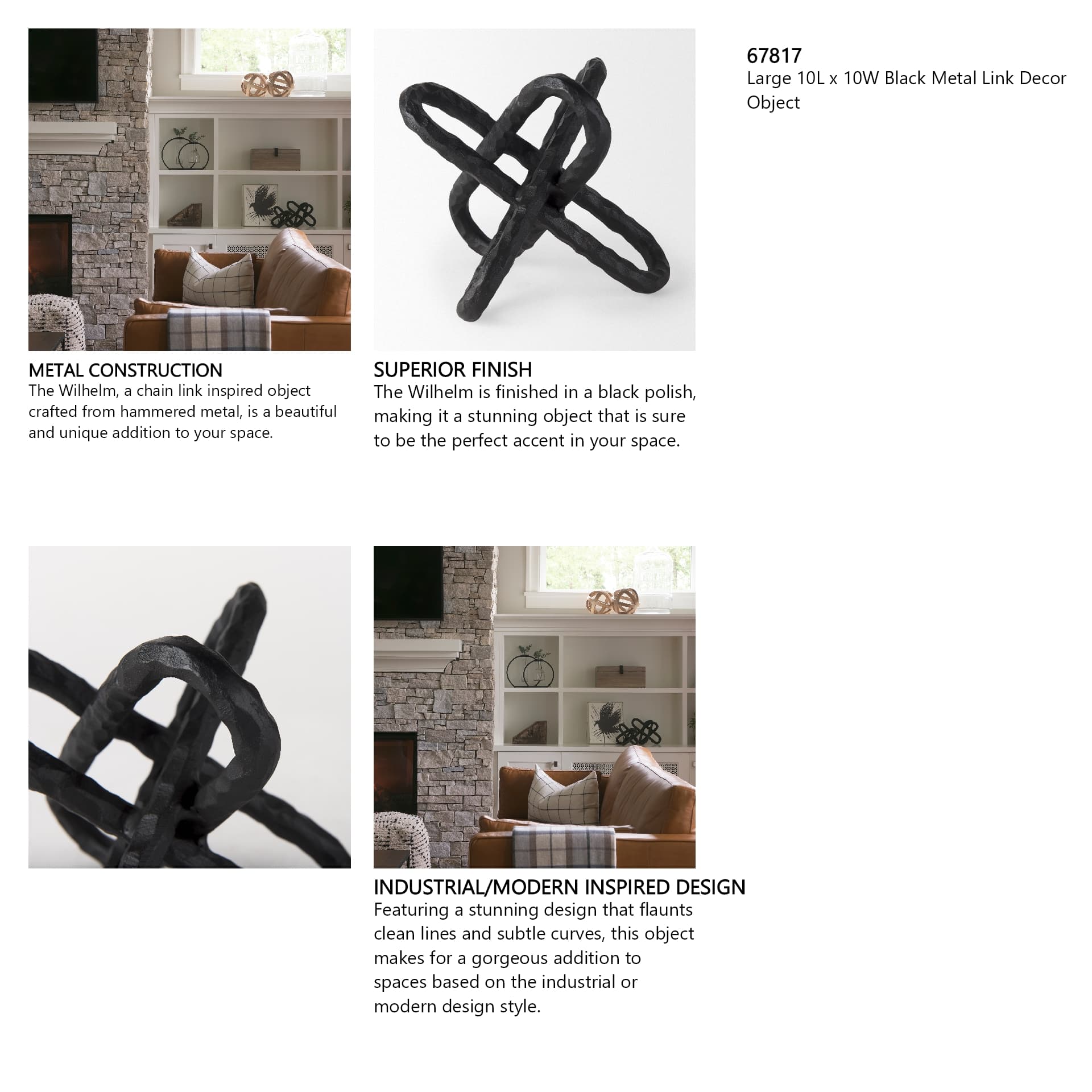 Wilhelm II (Large) 10L x 10W Black Metal Link Decor Object — in a styled room