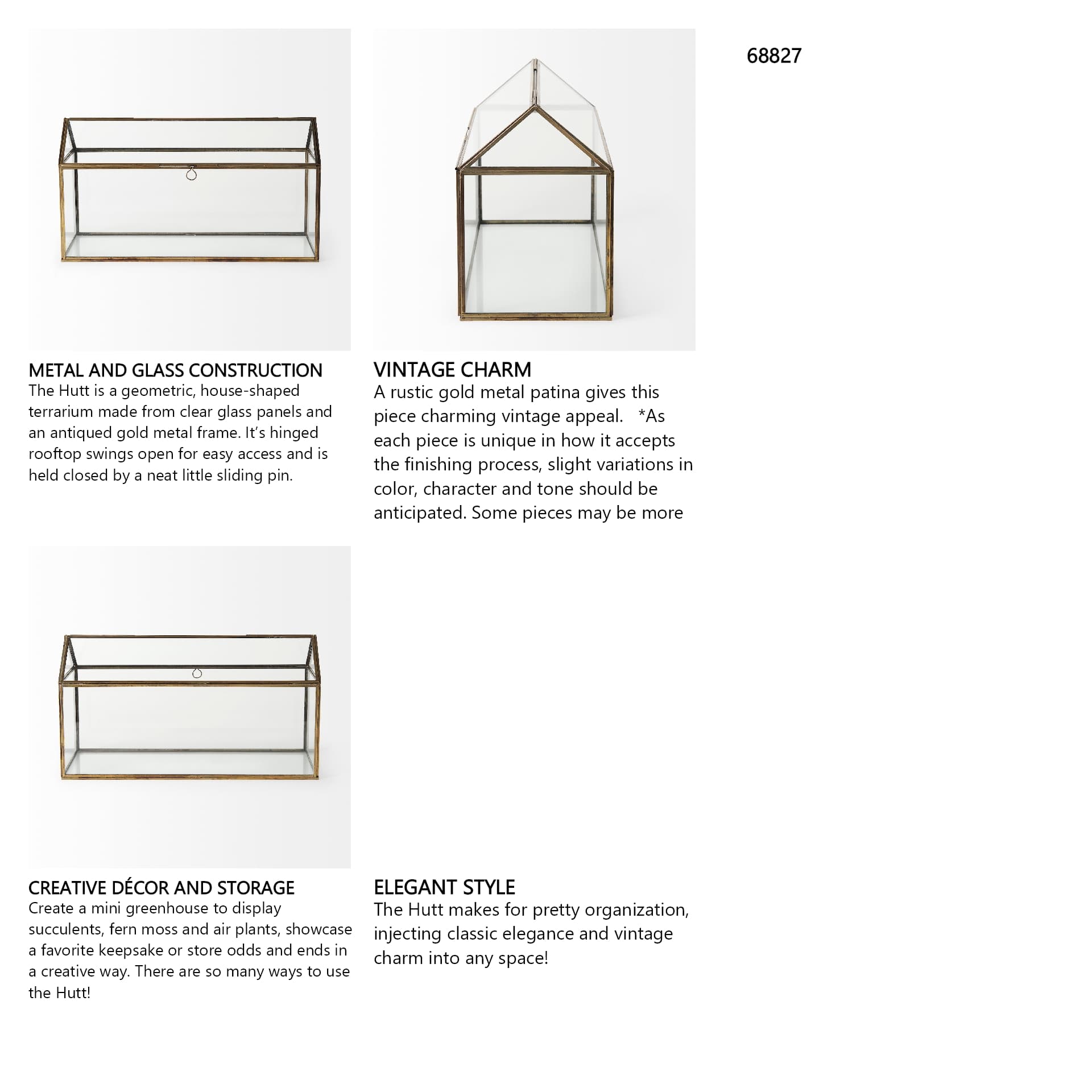 Hutt 16L x 6W x 9H Gold Glass Terrarium Box — in a styled room