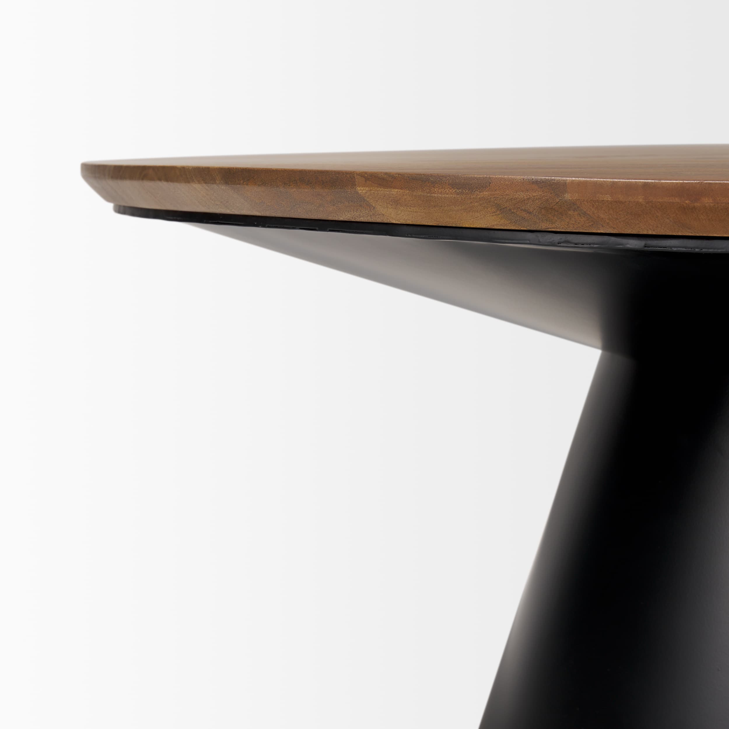Mitchell 40.0L x 40.0W x 16.0H Black Metal Pedestal Base with Brown Wood Top Coffee Table — product photograph