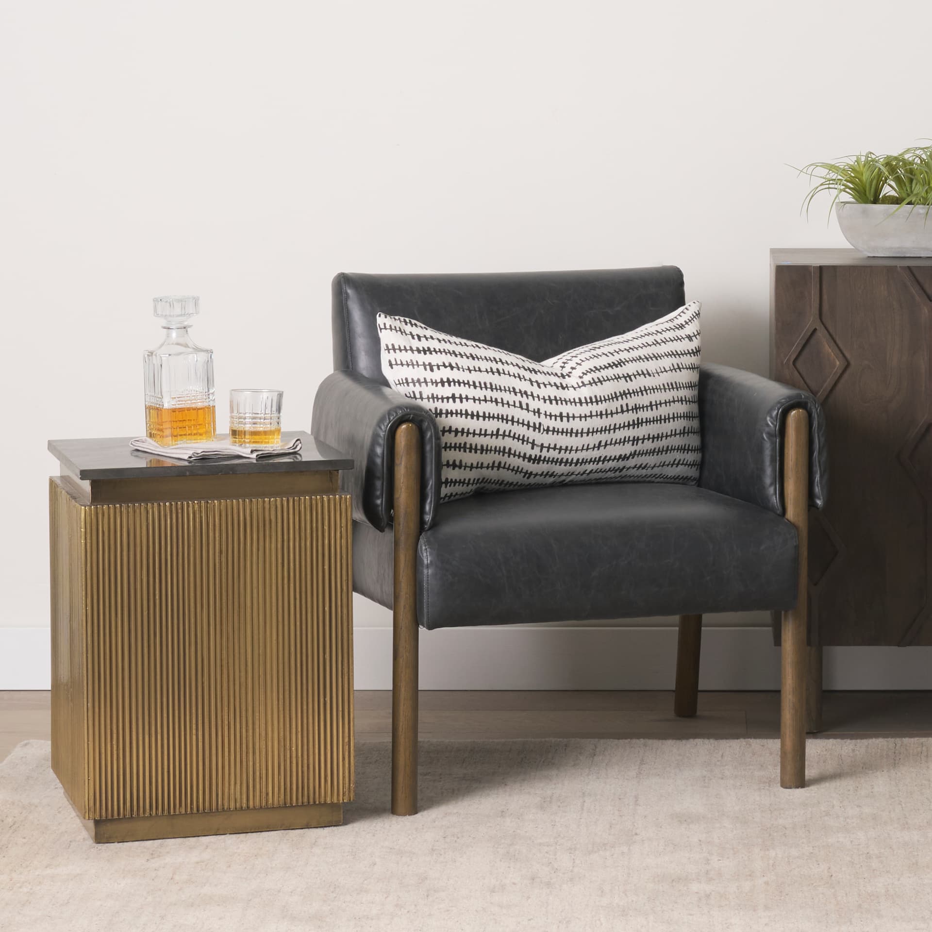 Satima Black Marble w/ Gold Metal Square Fluted Accent Table — product photograph