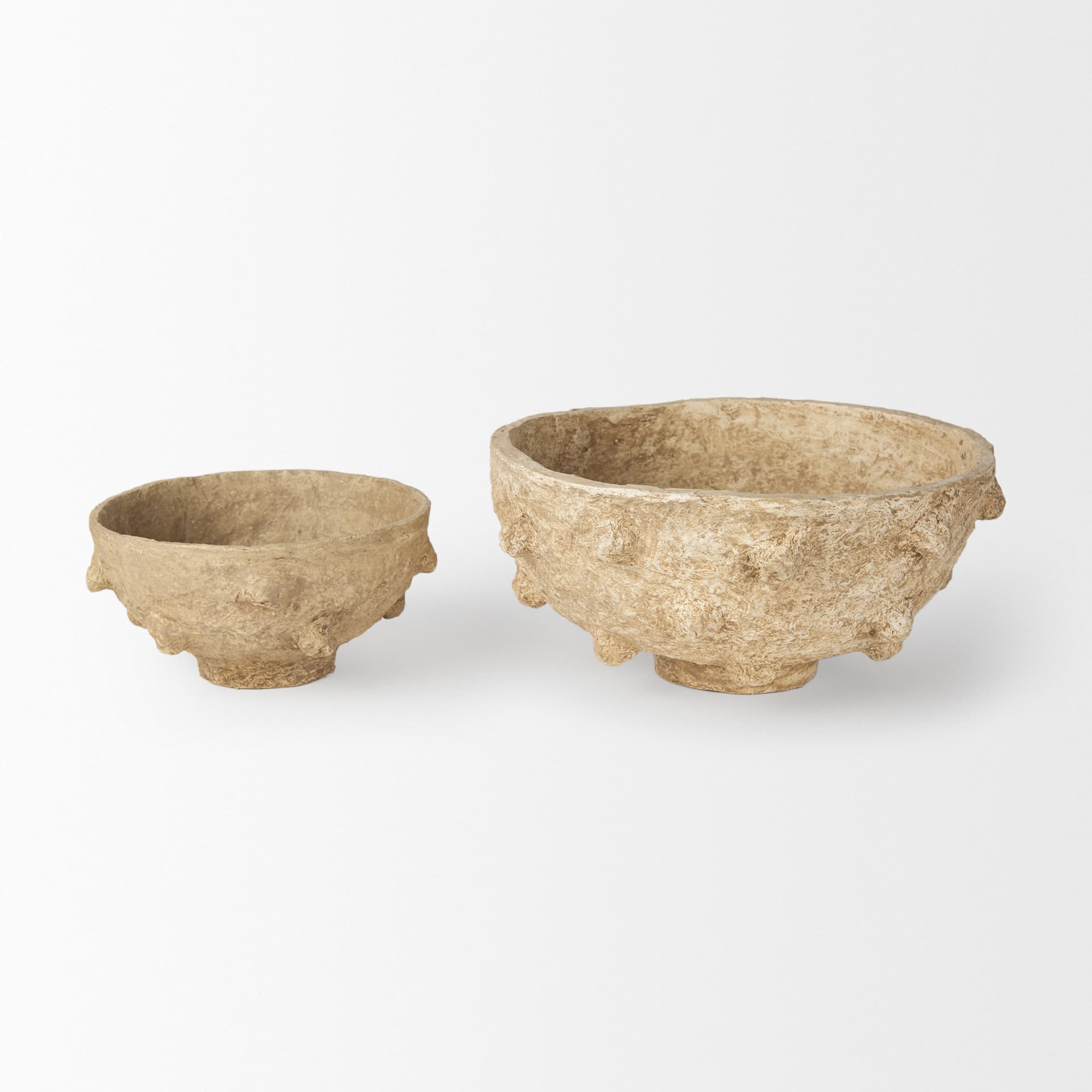 Sonam Set of 2 Beige Paper Mache Spiked Bowls — product photograph