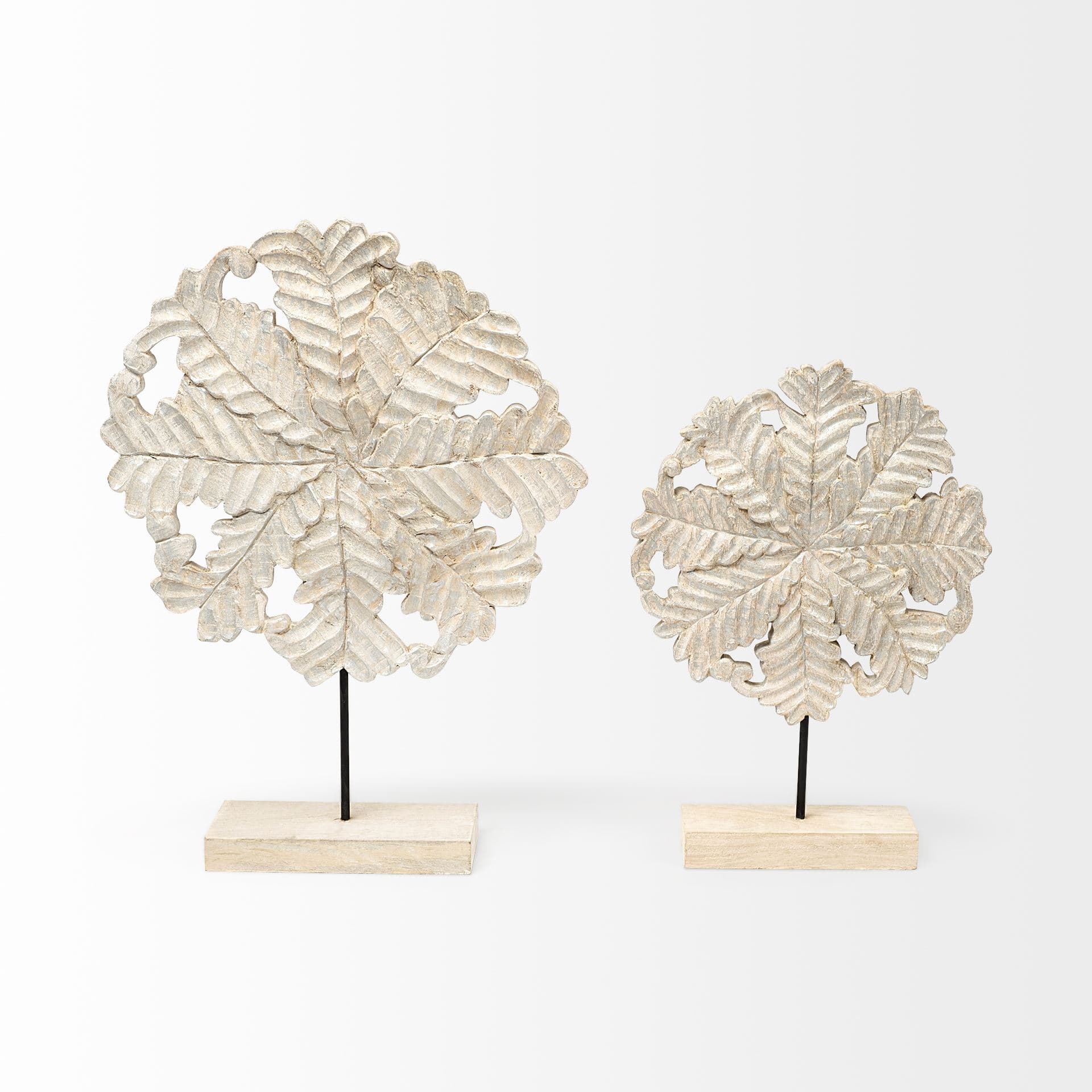 Kamara I (Small) 12L x 4W White Washed Wood W/Antiqued Silver Botanical Decorative Object — product photograph
