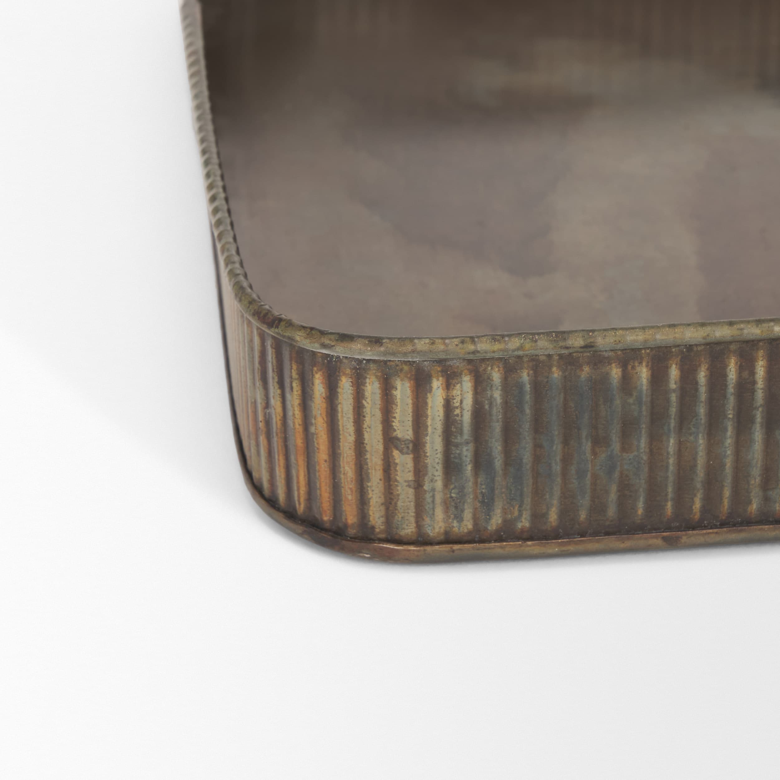 Varun Square Antiqued Brass Metal Tray (Set of 2) — product photograph