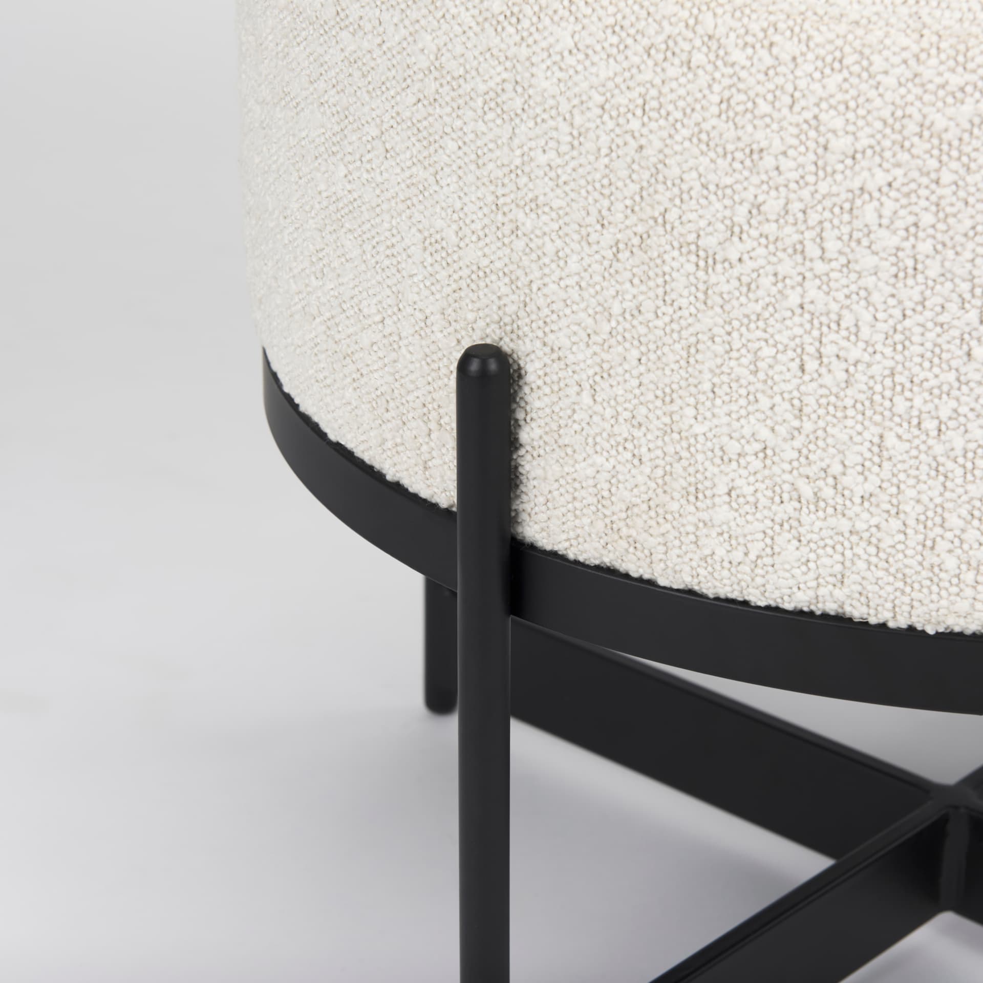 Amelia Cream Boucle W/Black Metal Upholstered Pouf — product photograph