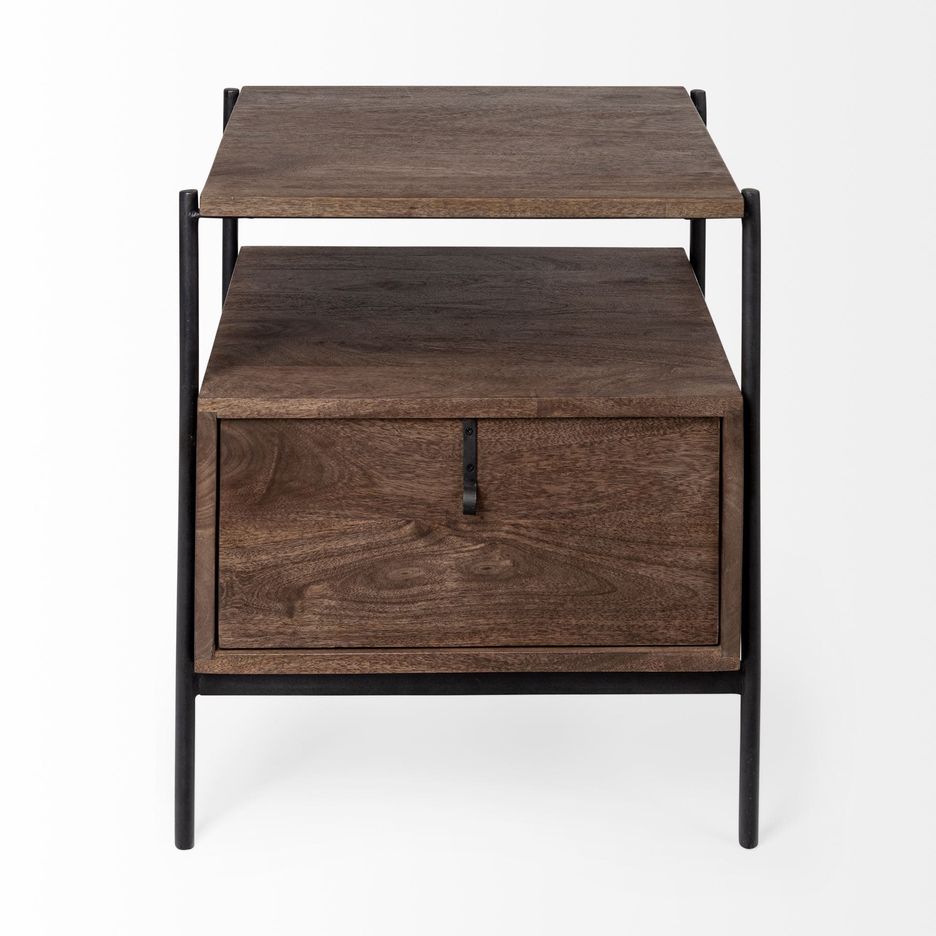 Glenn I 20L x 21W x 24H Dark Brown Wood w/ Black Iron Frame Square End/Side Table — product photograph