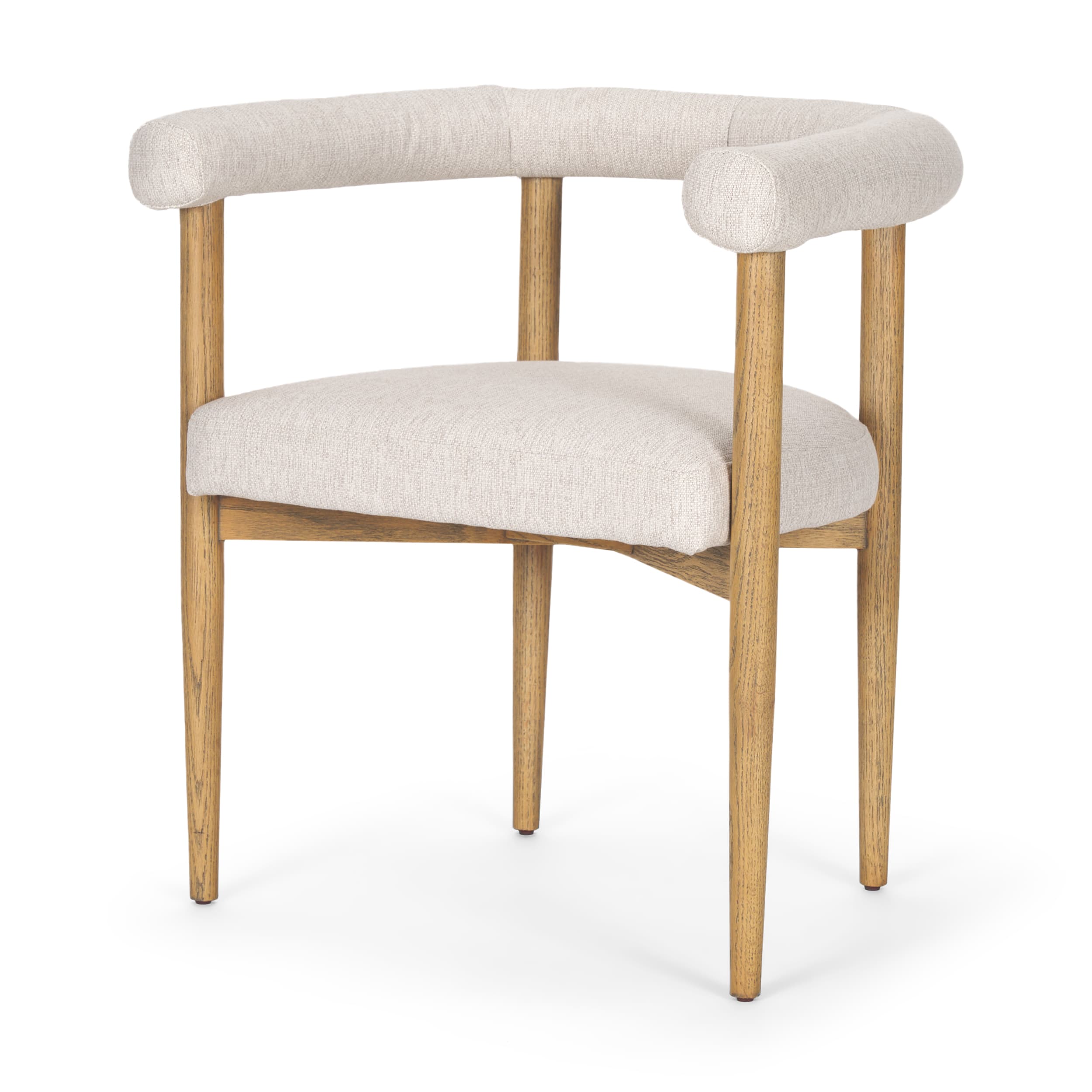 Arden Curved Back Dining Side Chair | Cream Twill w/ Brown Wood — product photograph