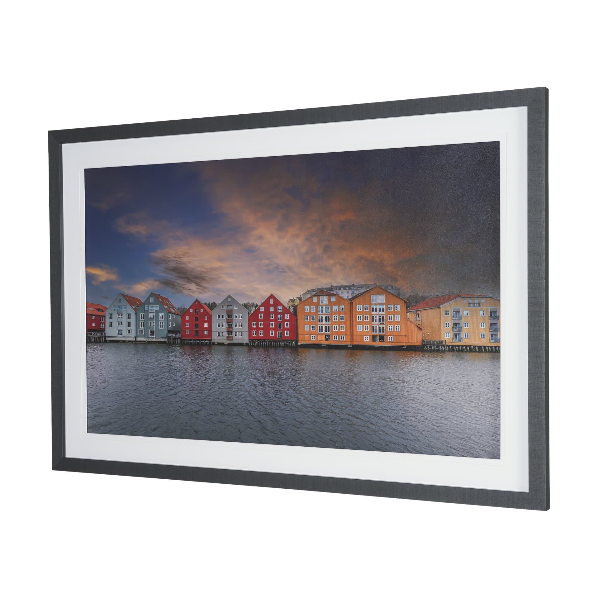 Waterfront of Alesund, Norway by Richard Silver Textured Framed Photo Print Matted under Glass — product photograph