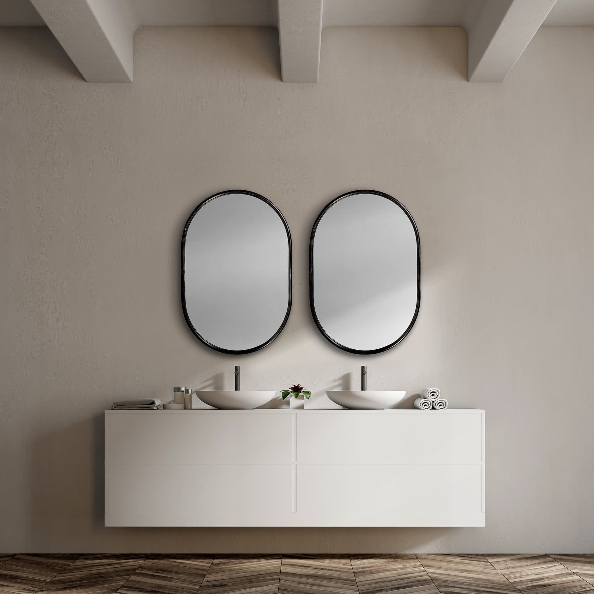 Sylvia II 24"x35" Oval Black Metal Frame Mirror — in a styled room