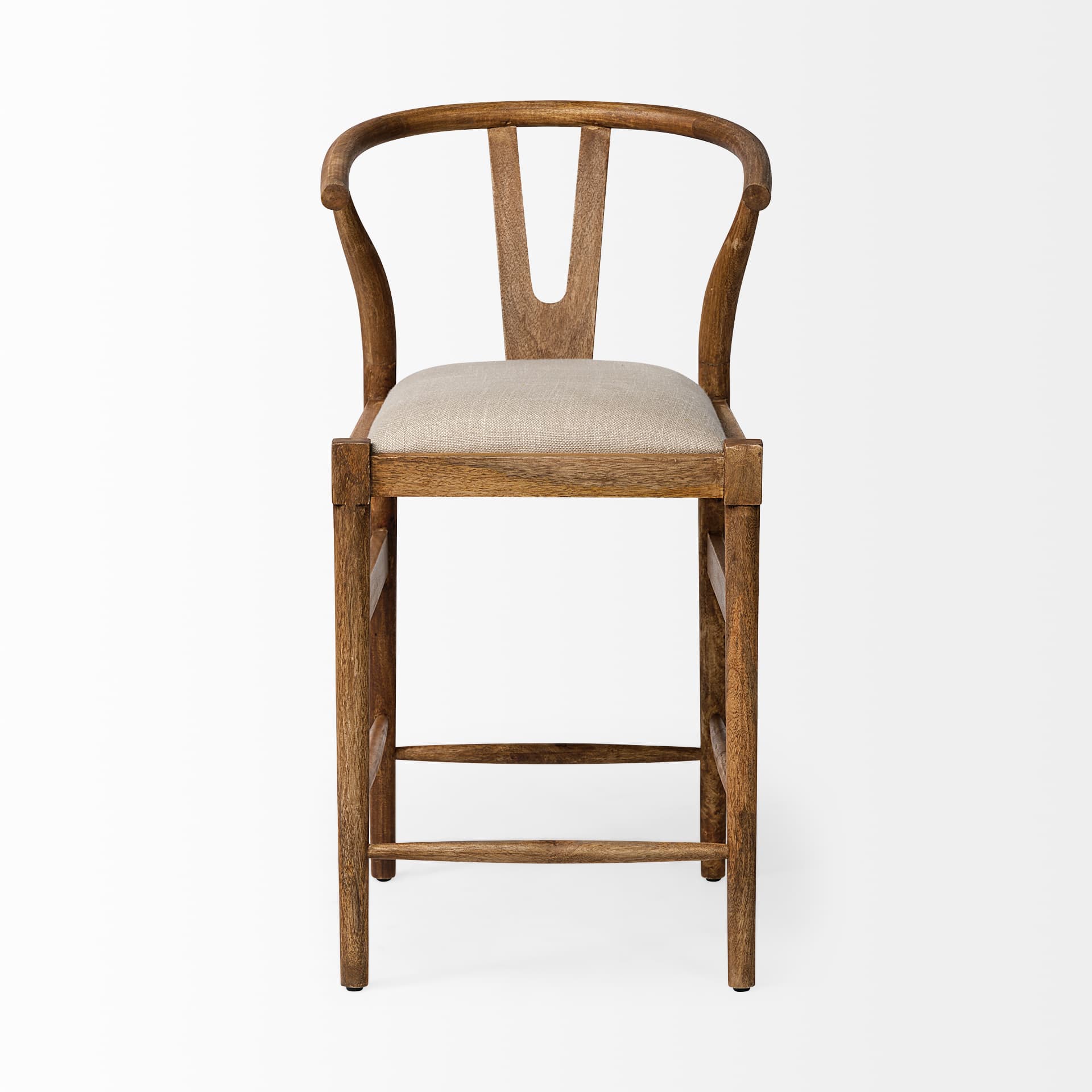 Trixie Backless 37in Seat Counter Stool | Cream Fabric w/ Brown Wood — product photograph