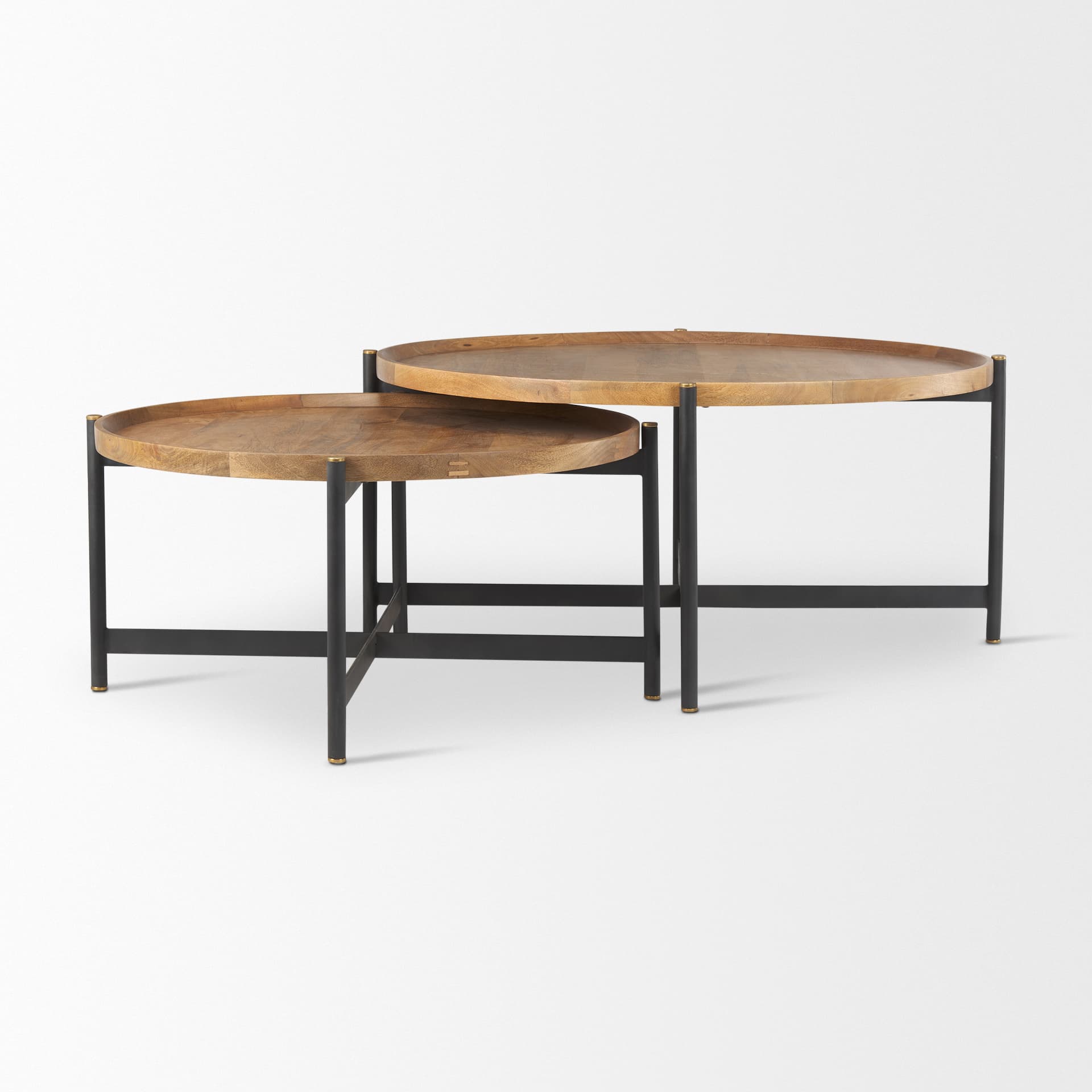 Marquisa 42" Round Medium Brown Wood W/Black Metal Large Coffee Table — product photograph