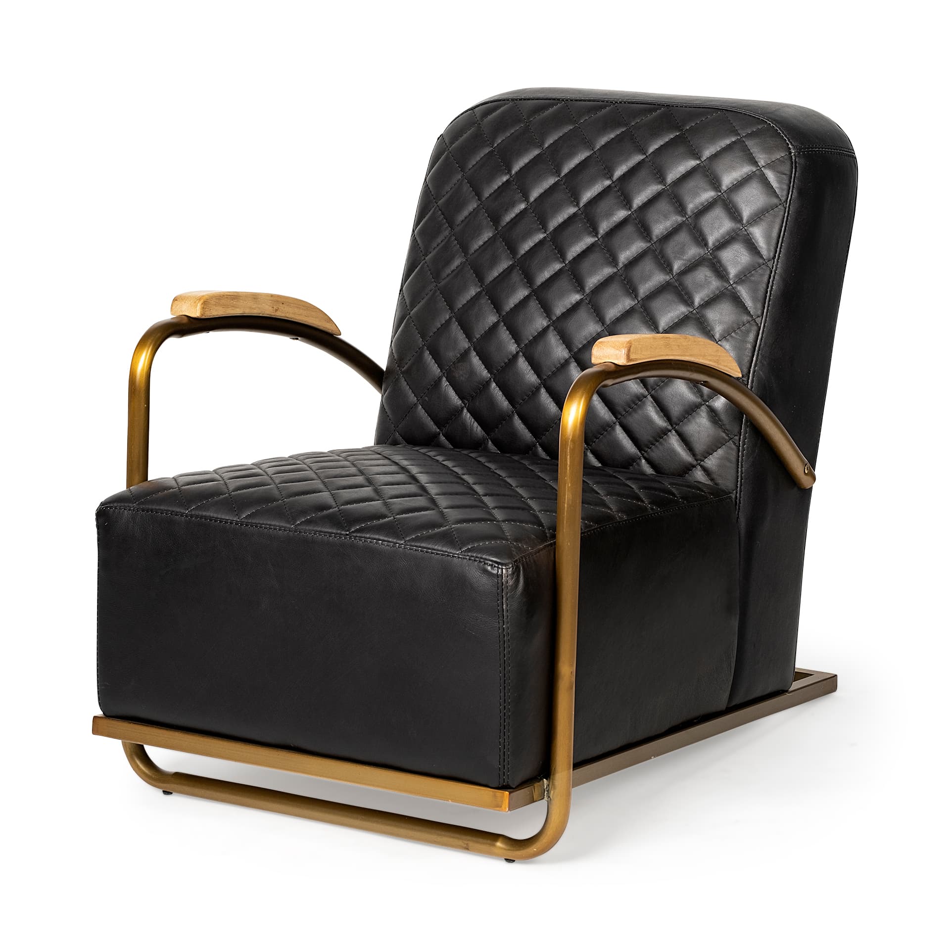 Horace I Black Leather Diamond Pattern w/Gold Iron Frame Accent Chair — product photograph