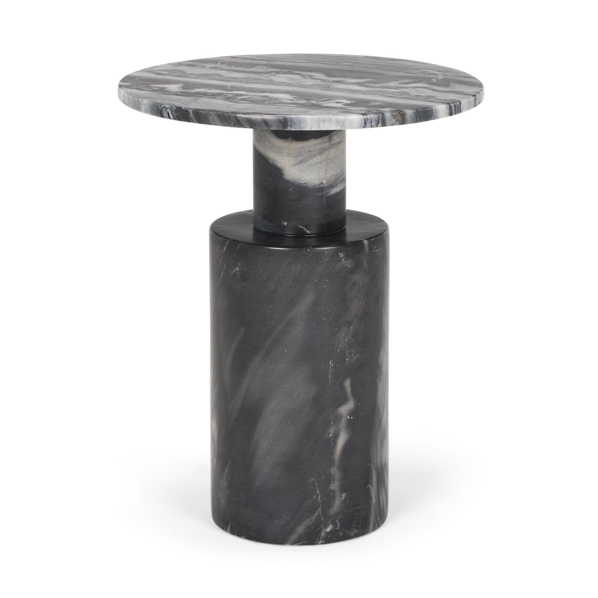 Taite Solid Dark Gray Marble Pedestal Accent Table — product photograph