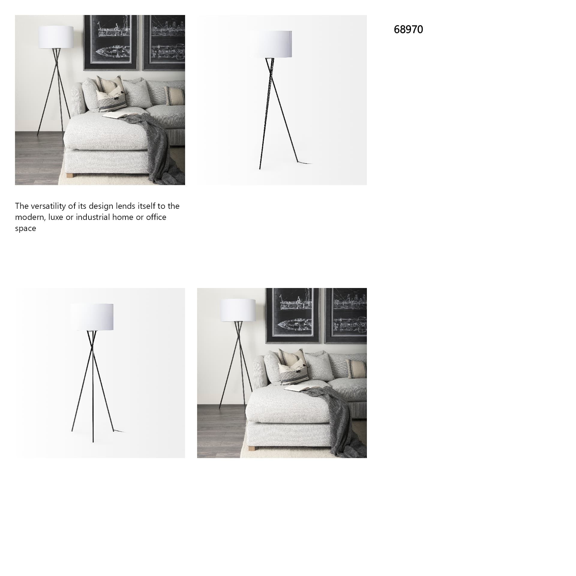 Ambrose 20.0L x 20.0W x 61.8H Black Metal W/White Fabric Shade Floor Lamp — in a styled room