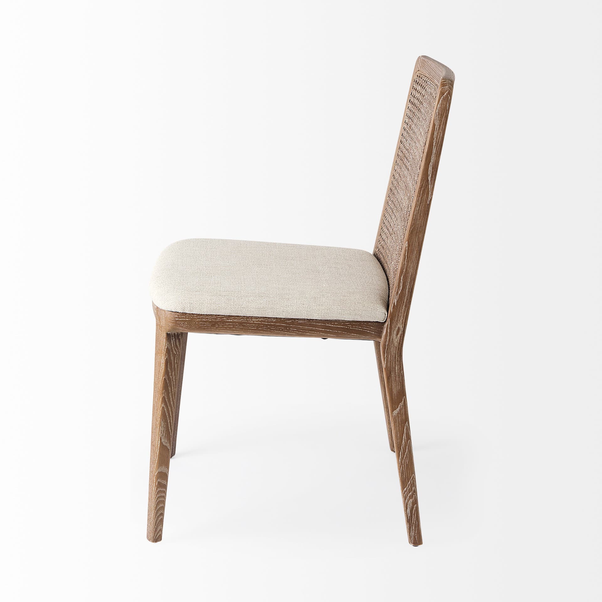 Clara Cane Back Dining Side Chair | Cream Fabric w/ Brown Wood — product photograph