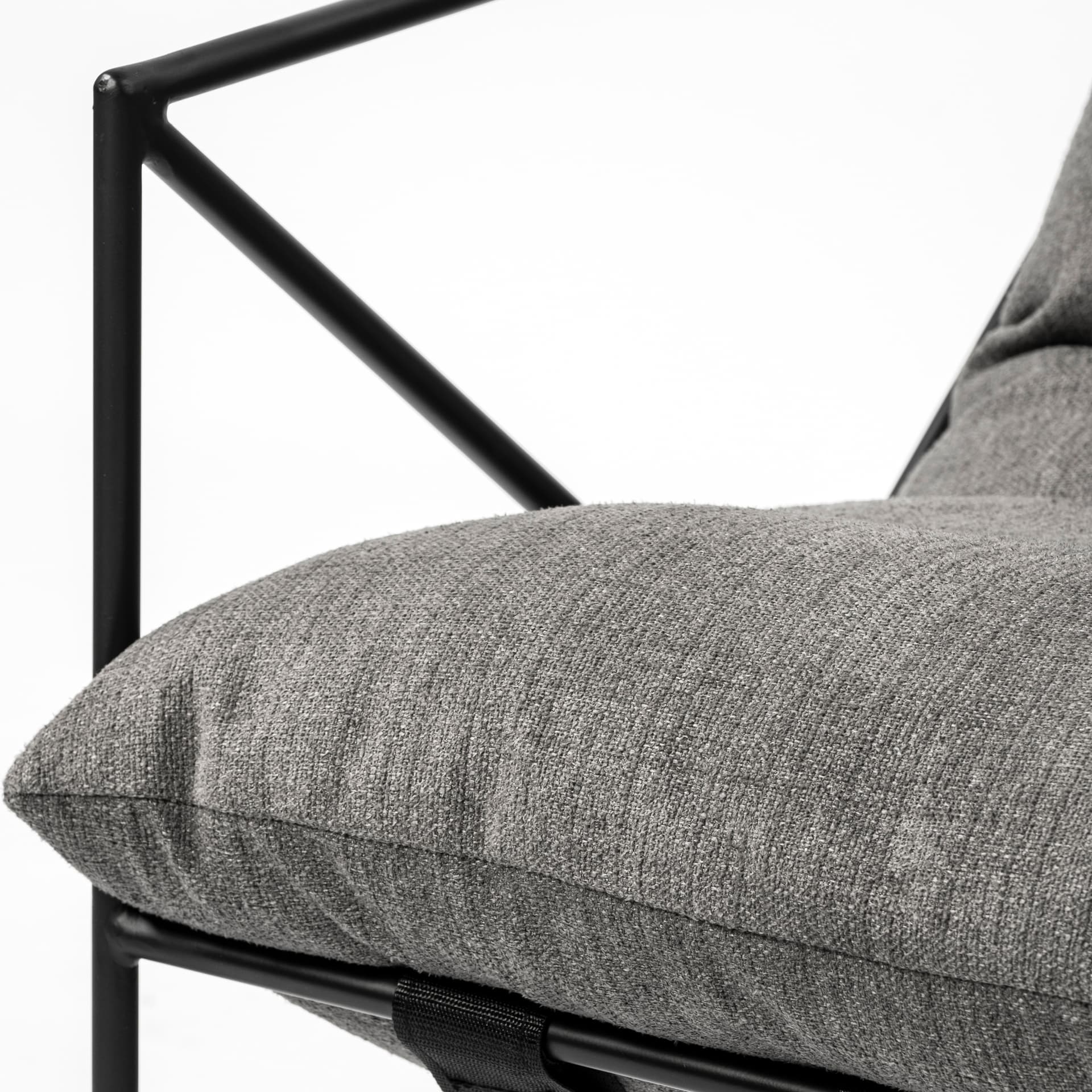 Leonidas 28.5L x 29.5W x 34.0H Grey Fabric Wrap Black Metal Frame Accent Chair — product photograph