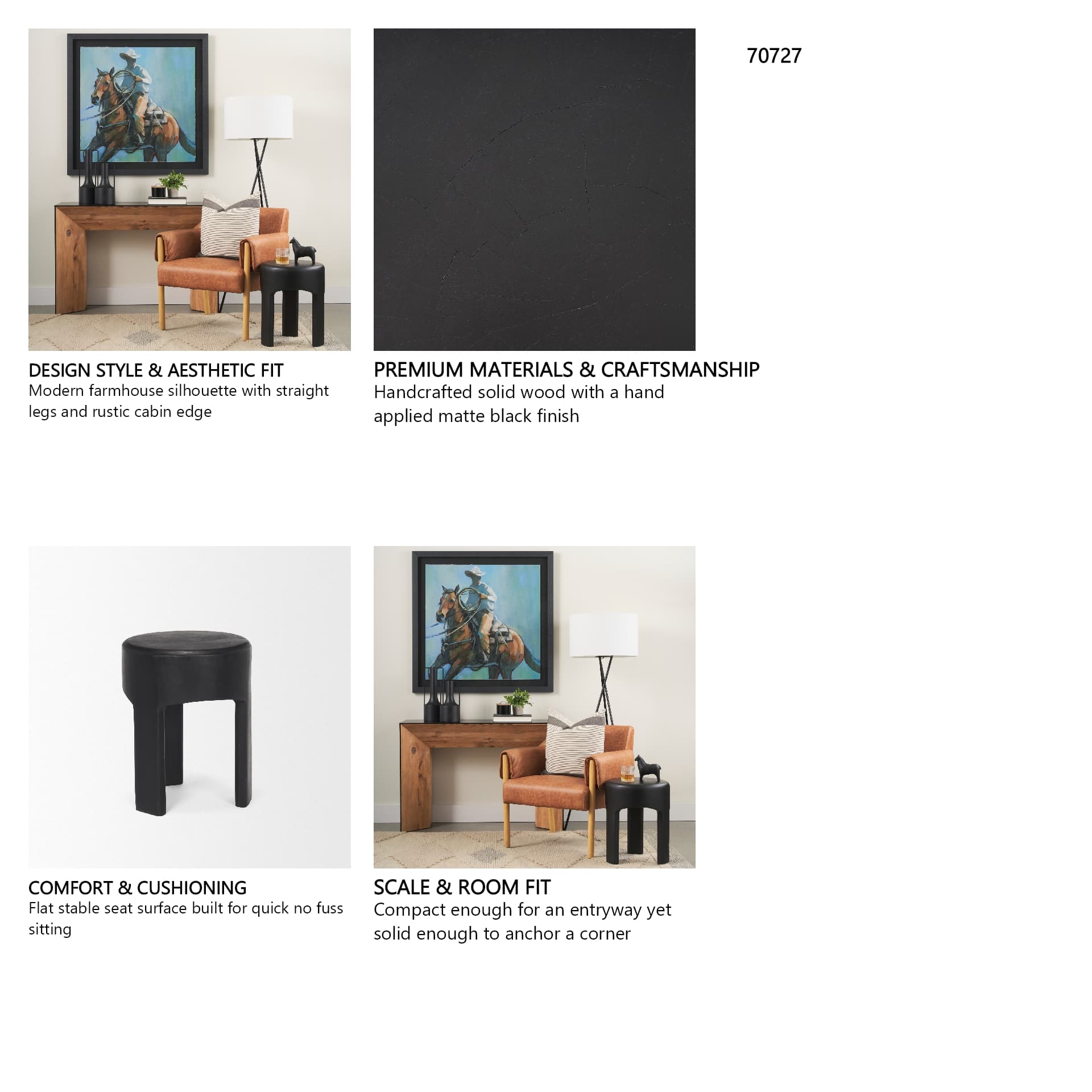 Riya Solid Black Wooden Stool — in a styled room
