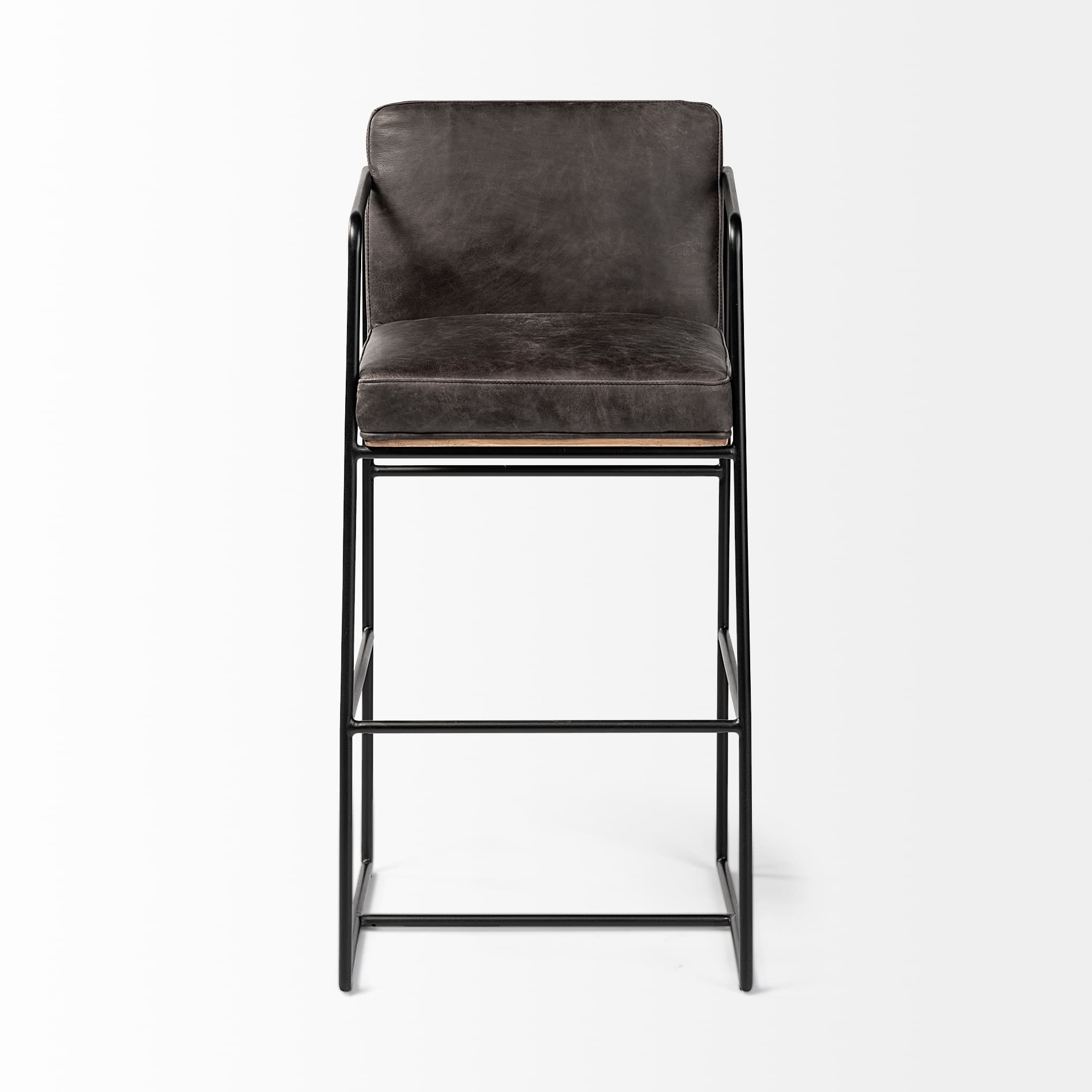 Stamford Backless 40in Seat Bar Stool | Black Leather w/ Black Metal — product photograph