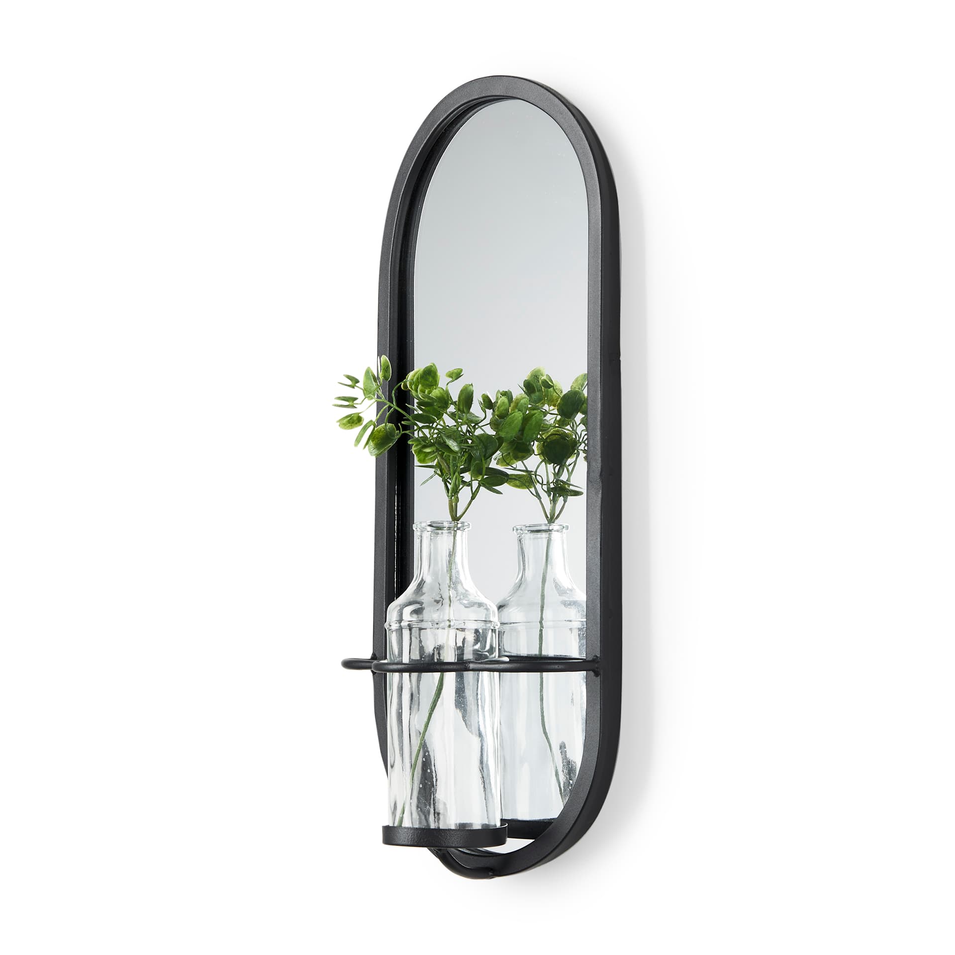Katherine Wall Mounted Mirror w Glass Bottle for Botanicals or Floral — product photograph