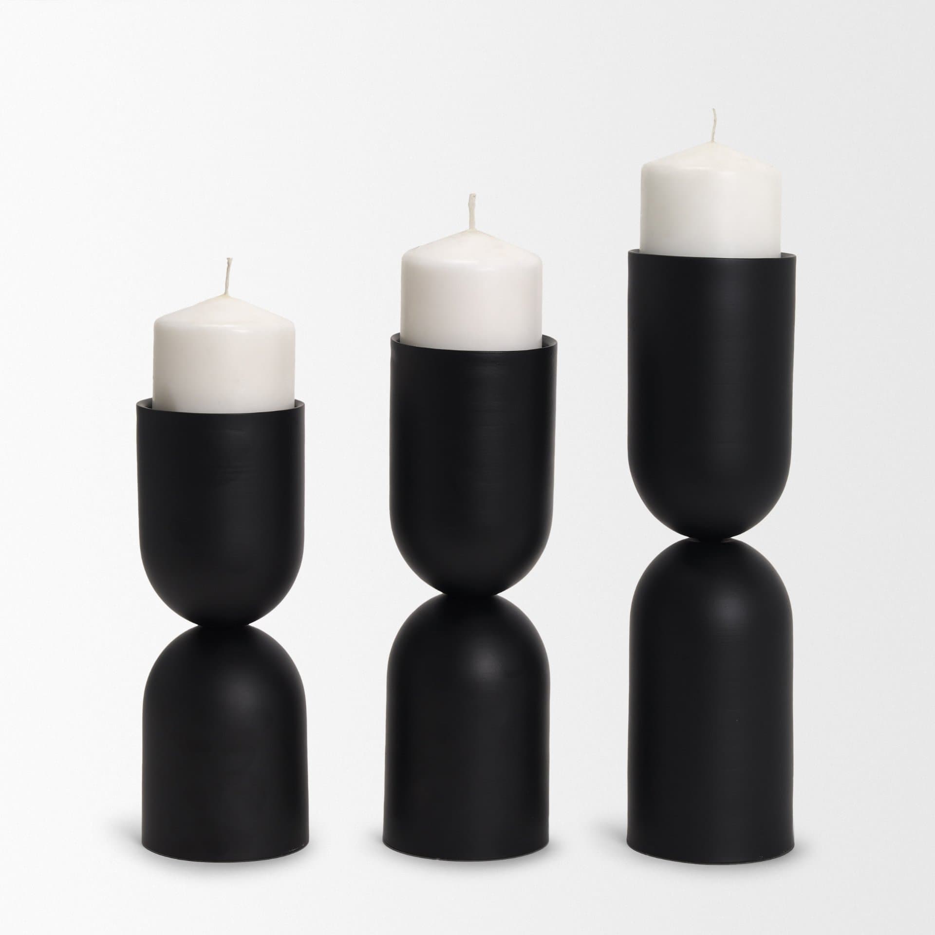Qamra Short Black Metal Pillar Candle Holder — product photograph