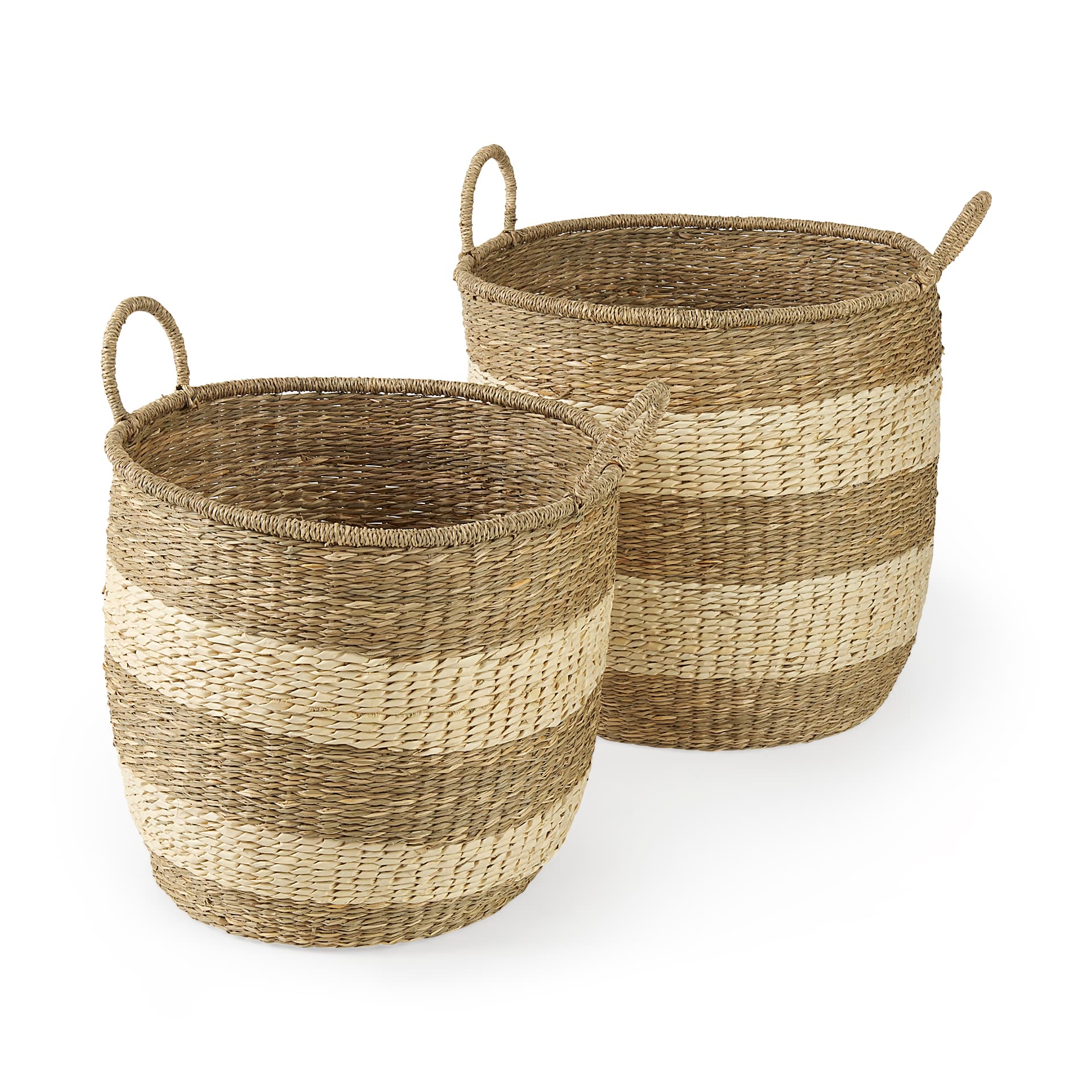 Bradley (Set of 2) Light Brown W/Striped Seagrass Basket W/ Handles — product photograph