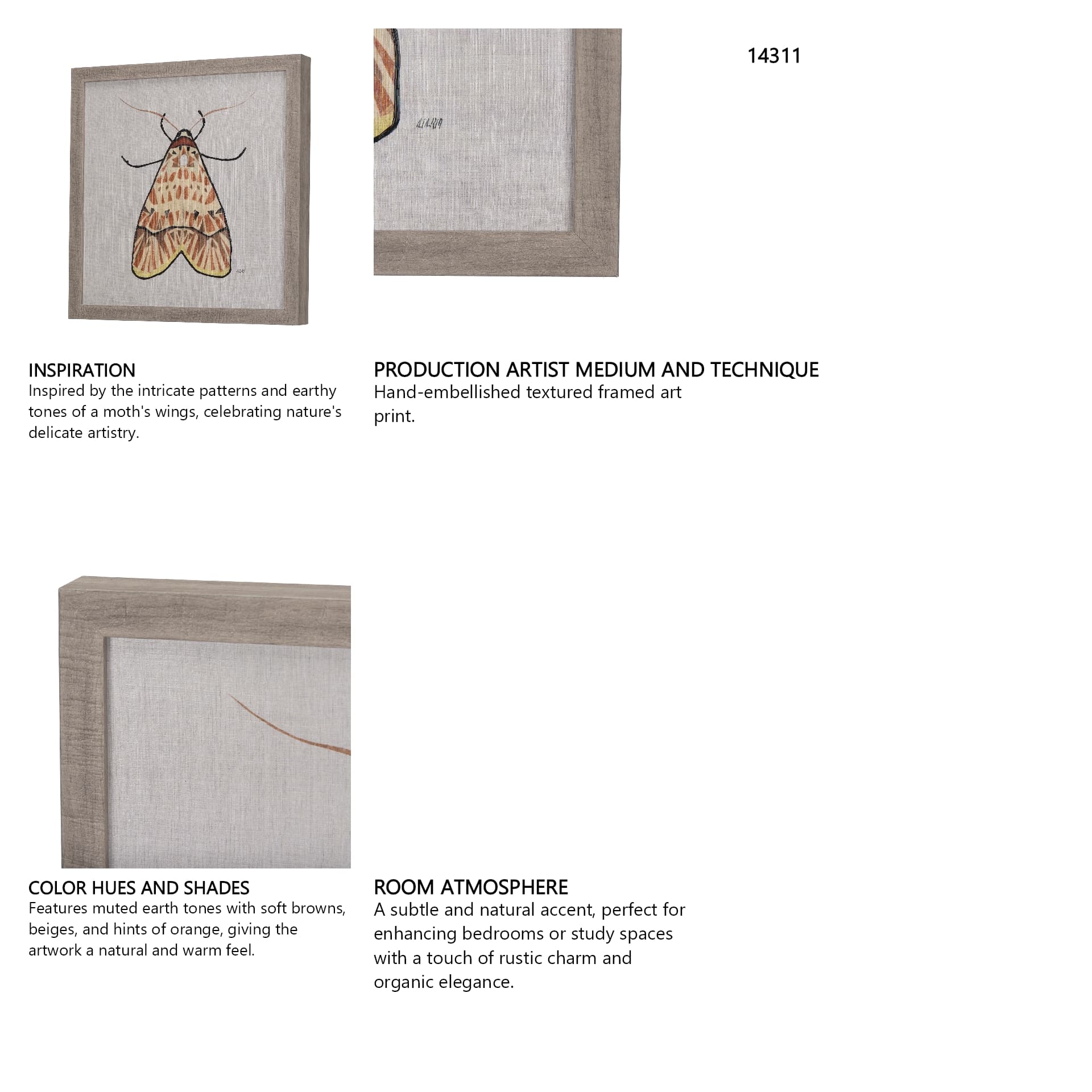 Moth I by Mercana Studio a Hand Embellished Textured Framed Art Print — in a styled room