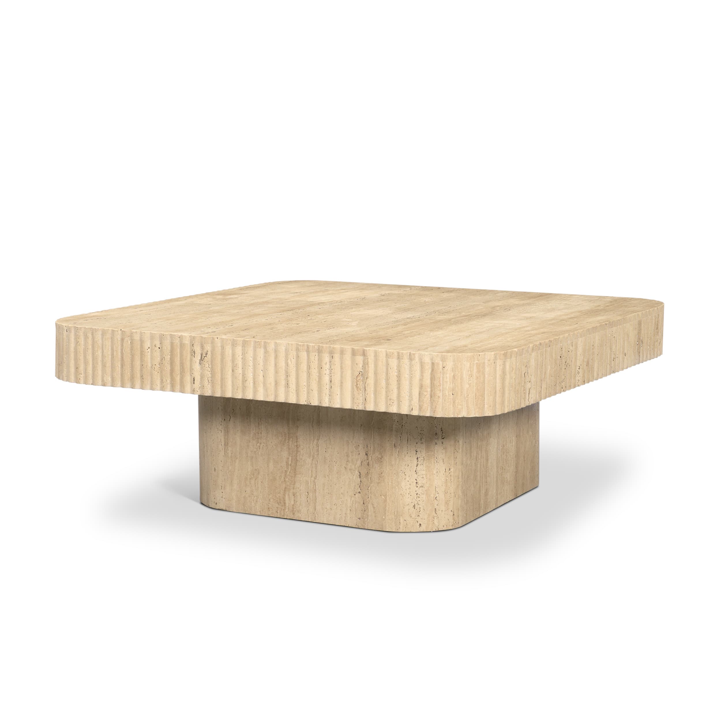 Tavora Ribbed Square Travertine Coffee Table — product photograph