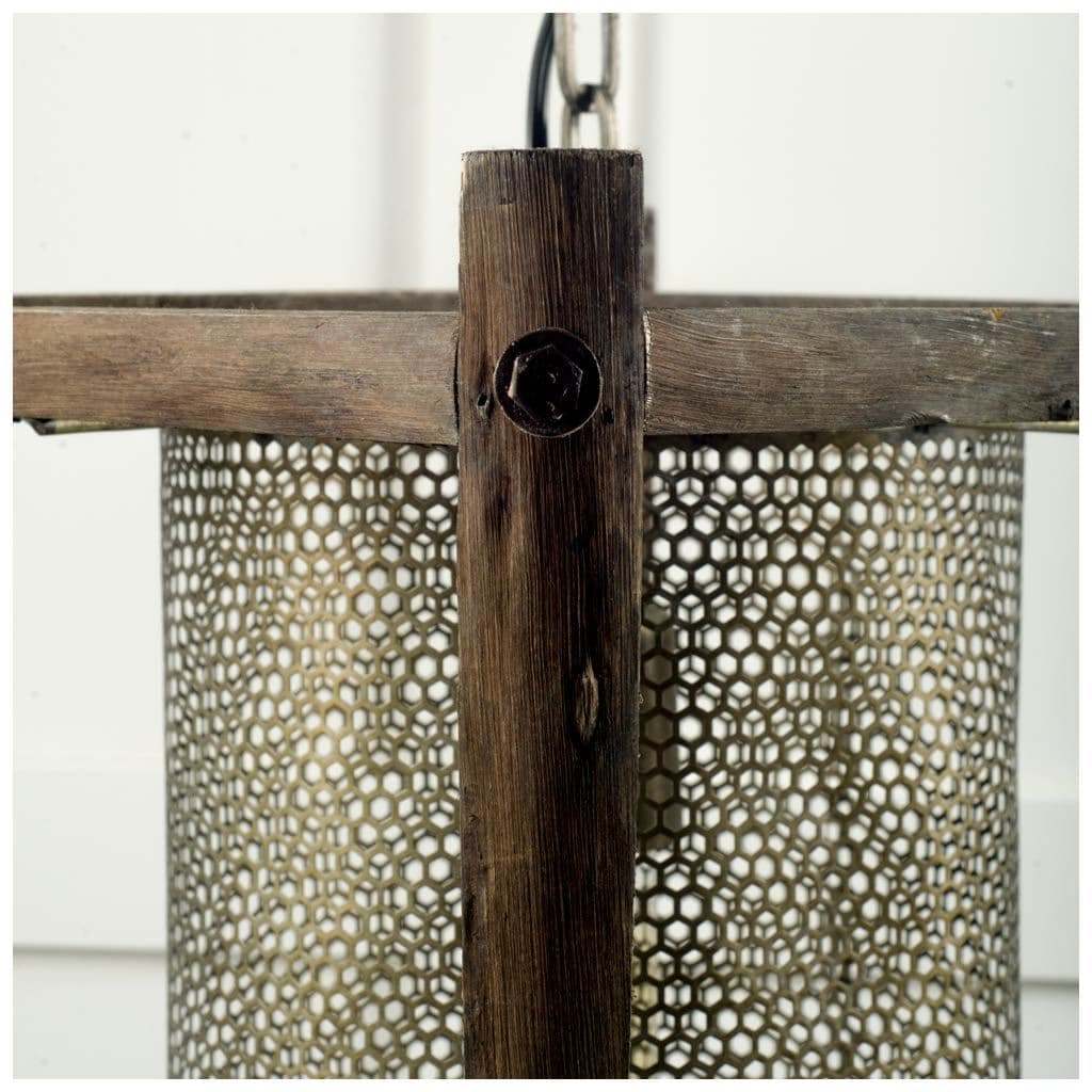 Keppler 16L x 16W x 18.3H Perforated Metal and Wood Pendant Light — product photograph