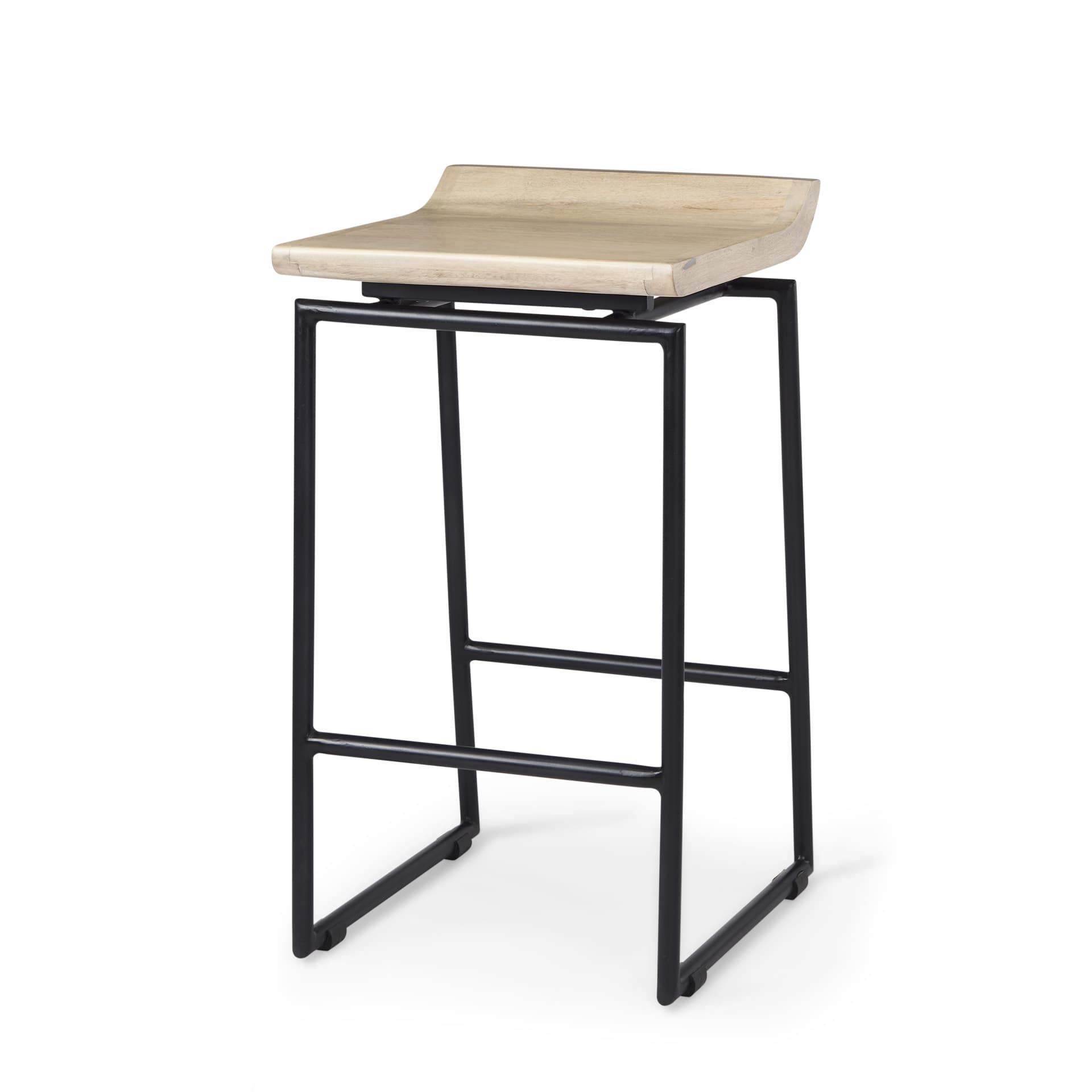 Givens Backless 26in Seat Counter Stool | Natural Wood w/ Black Metal — product photograph