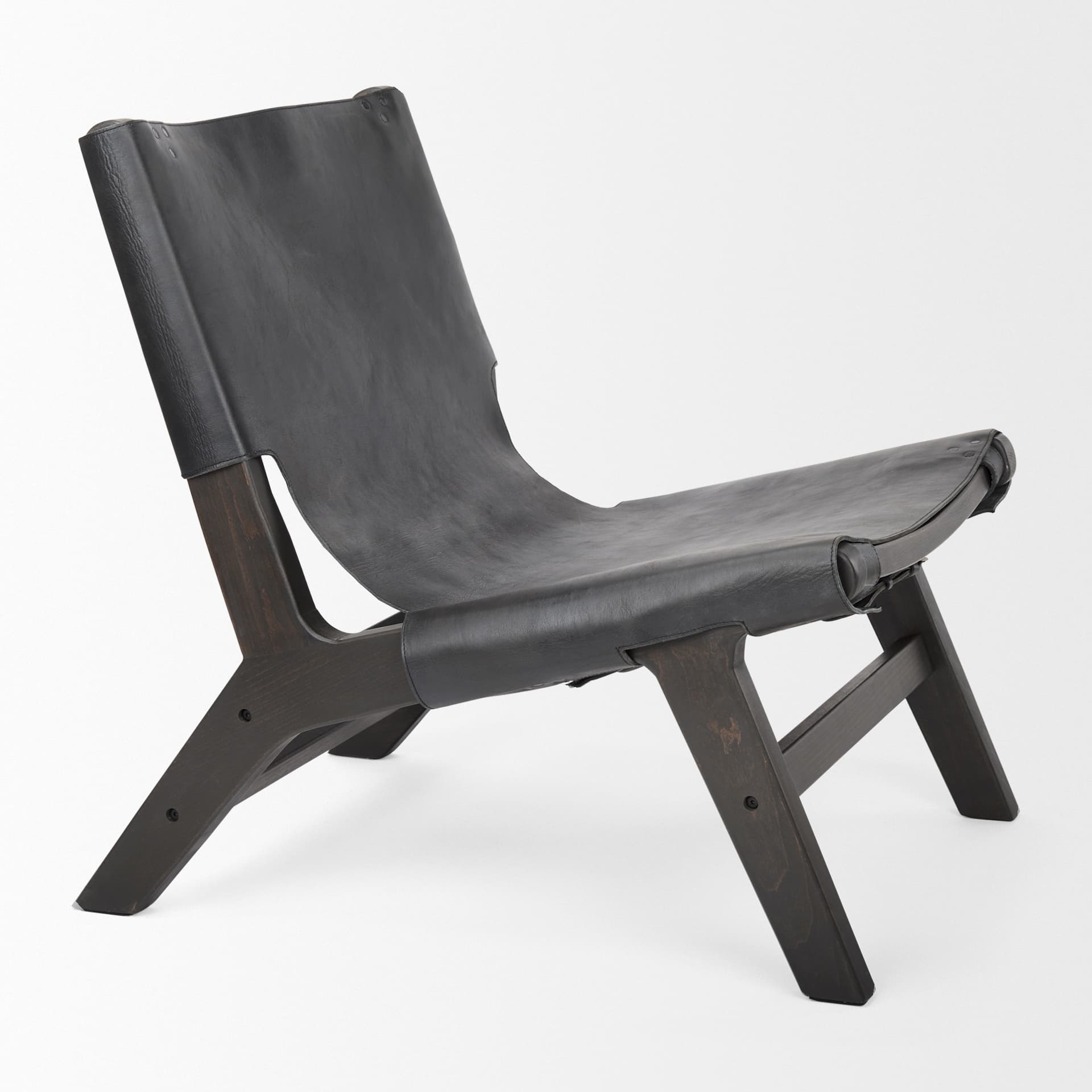 Elodie 24.4L x 33.9W x 30.7H Black Leather W/Black Stain Beech Wood Frame Accent Chair — product photograph