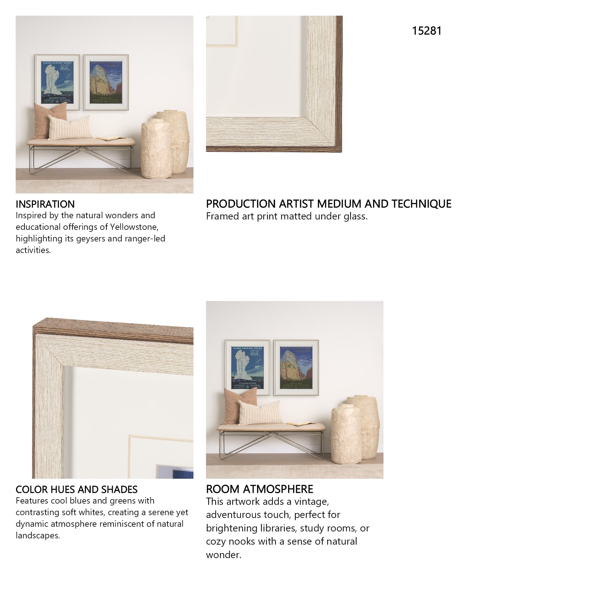 Yellowstone National Park by The Vinatage Collection a Framed Art Print Matted under Glass — in a styled room