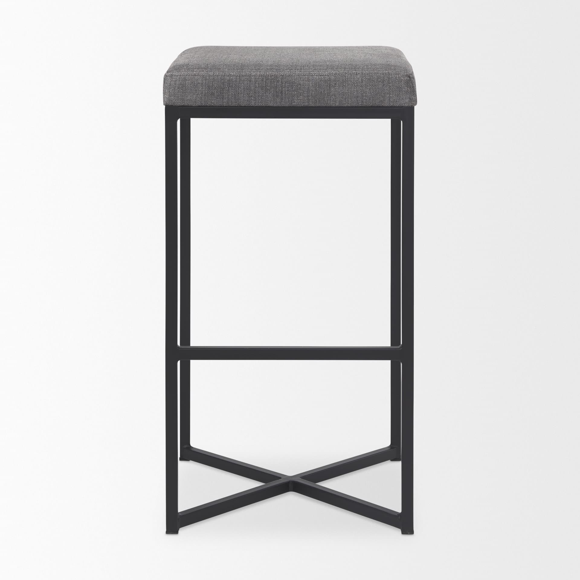 Frodo Backless 29.75in Seat Bar Stool | Gray Fabric w/ Black Iron — product photograph