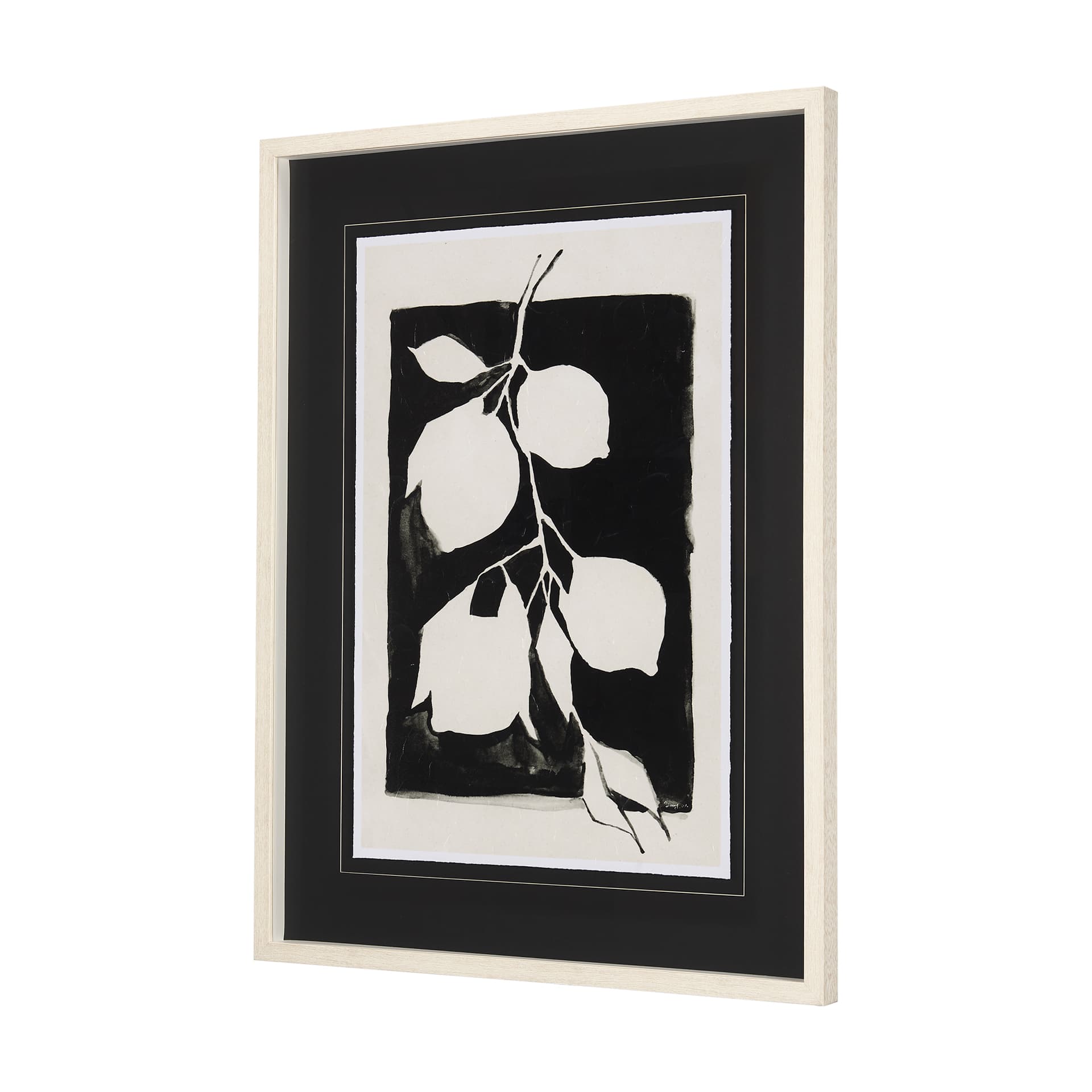 Lemon Branch Silhouette by Mercana Studio Hand Embellished Framed Art Print Matted under Glass — product photograph
