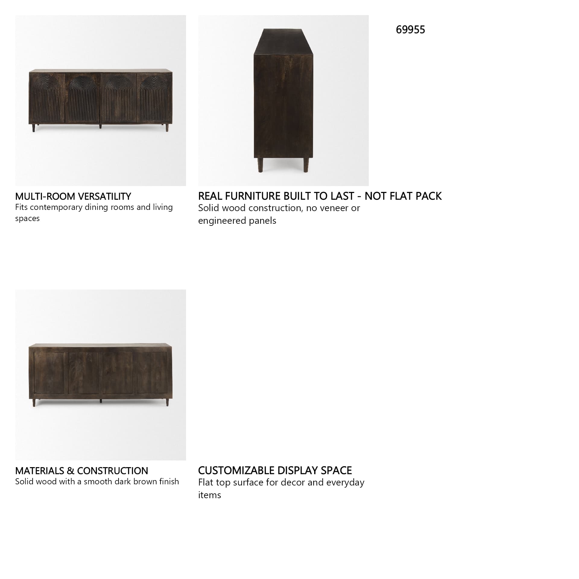 Tucker Dark Brown w/ Carved Arch Pattern 4 Door Sideboard — in a styled room