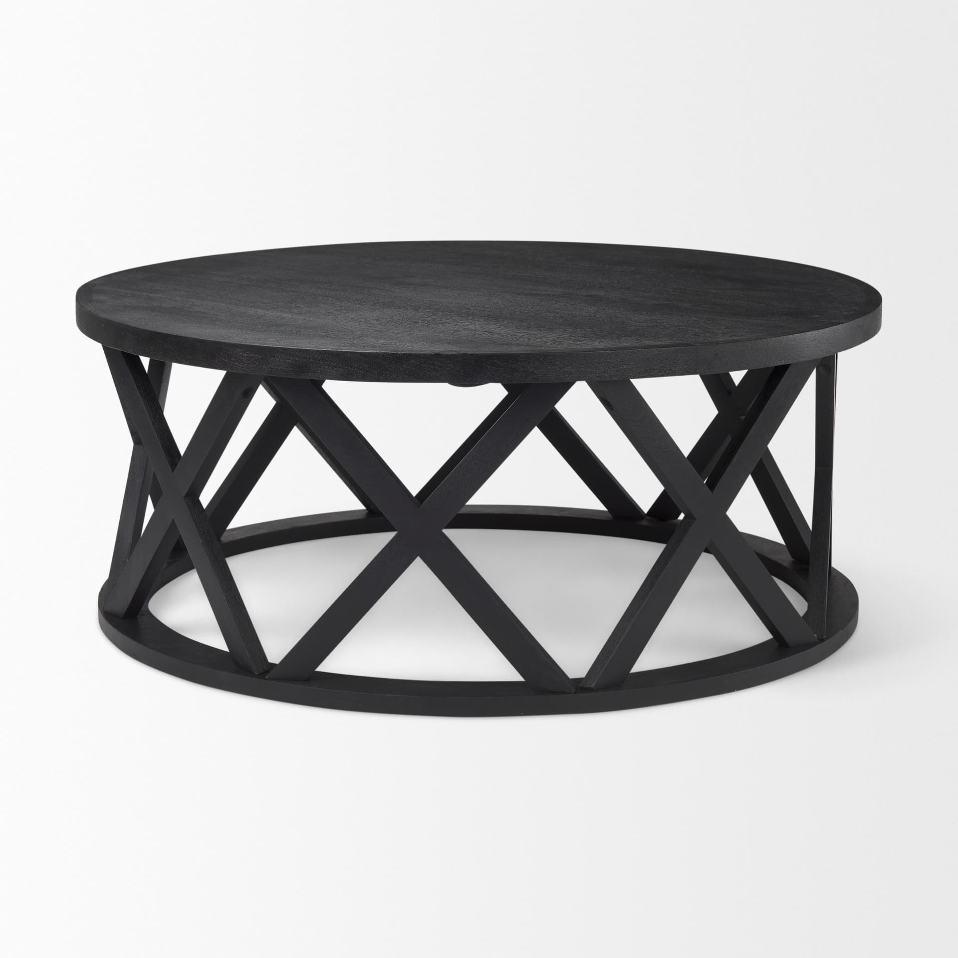Forsey 28.0L x 45.3W x 18.0H Black Solid Wood Round Coffee Table — product photograph