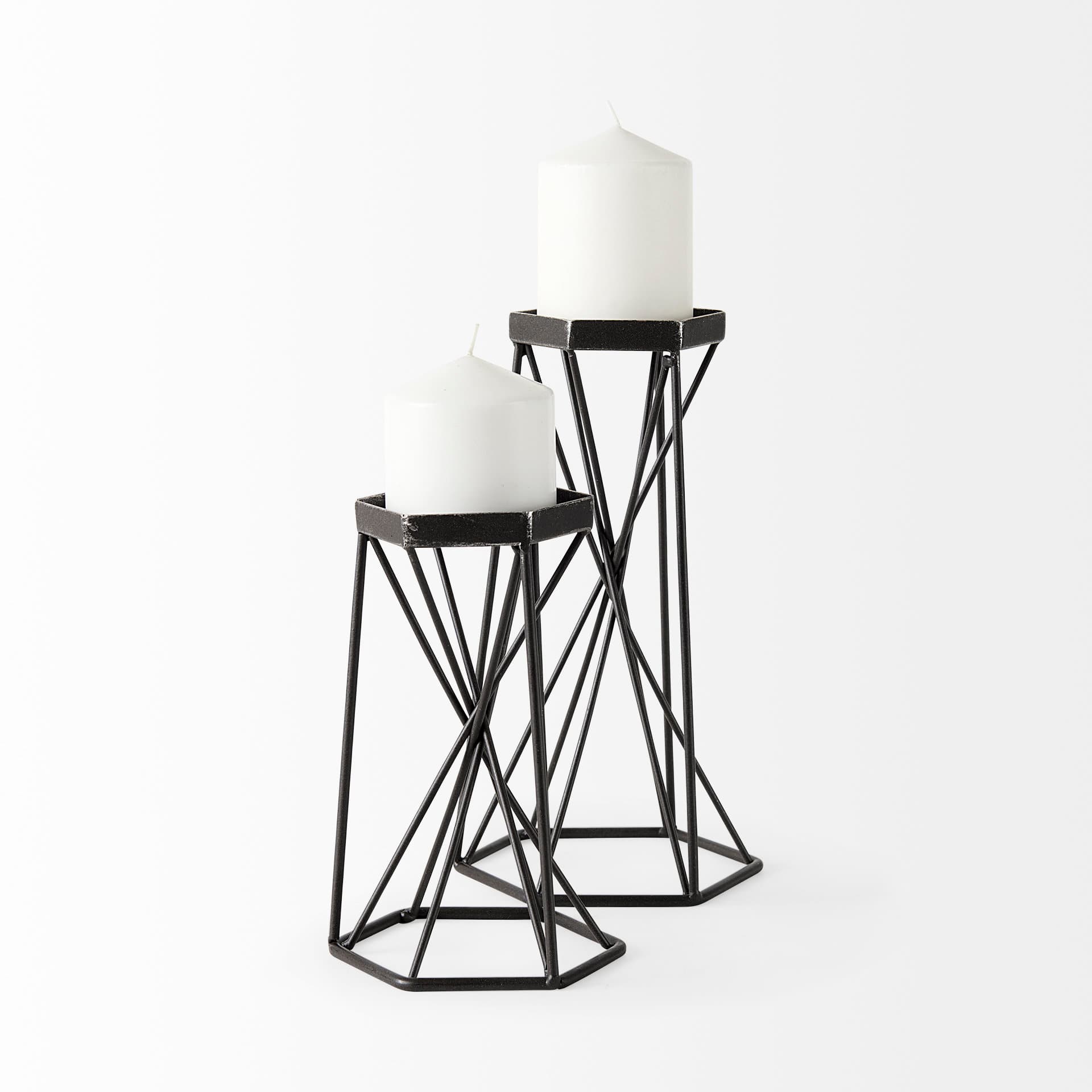 Sixx II Large Antiqued Metal Hexagonal Table Candle Holder — product photograph